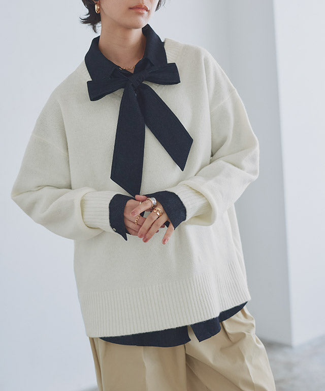 ラス RASW Vネックウールミックスニット （オフホワイト） オフホワイト