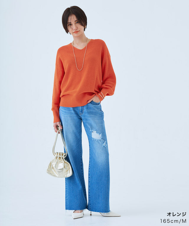 ラス RASW 綿100％Vネックニット