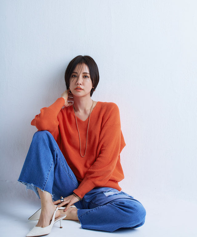 ラス RASW 綿100％Vネックニット