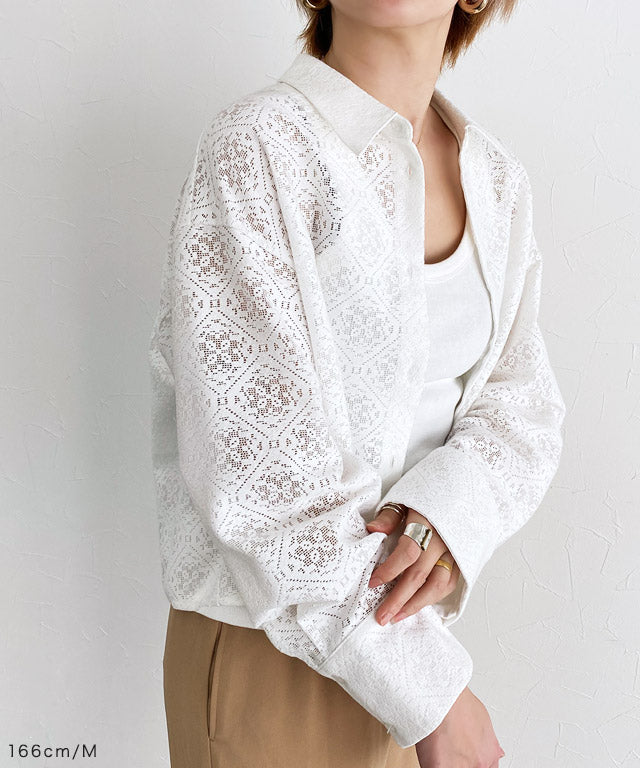 ラス RASW レースクロップドワイドシャツ