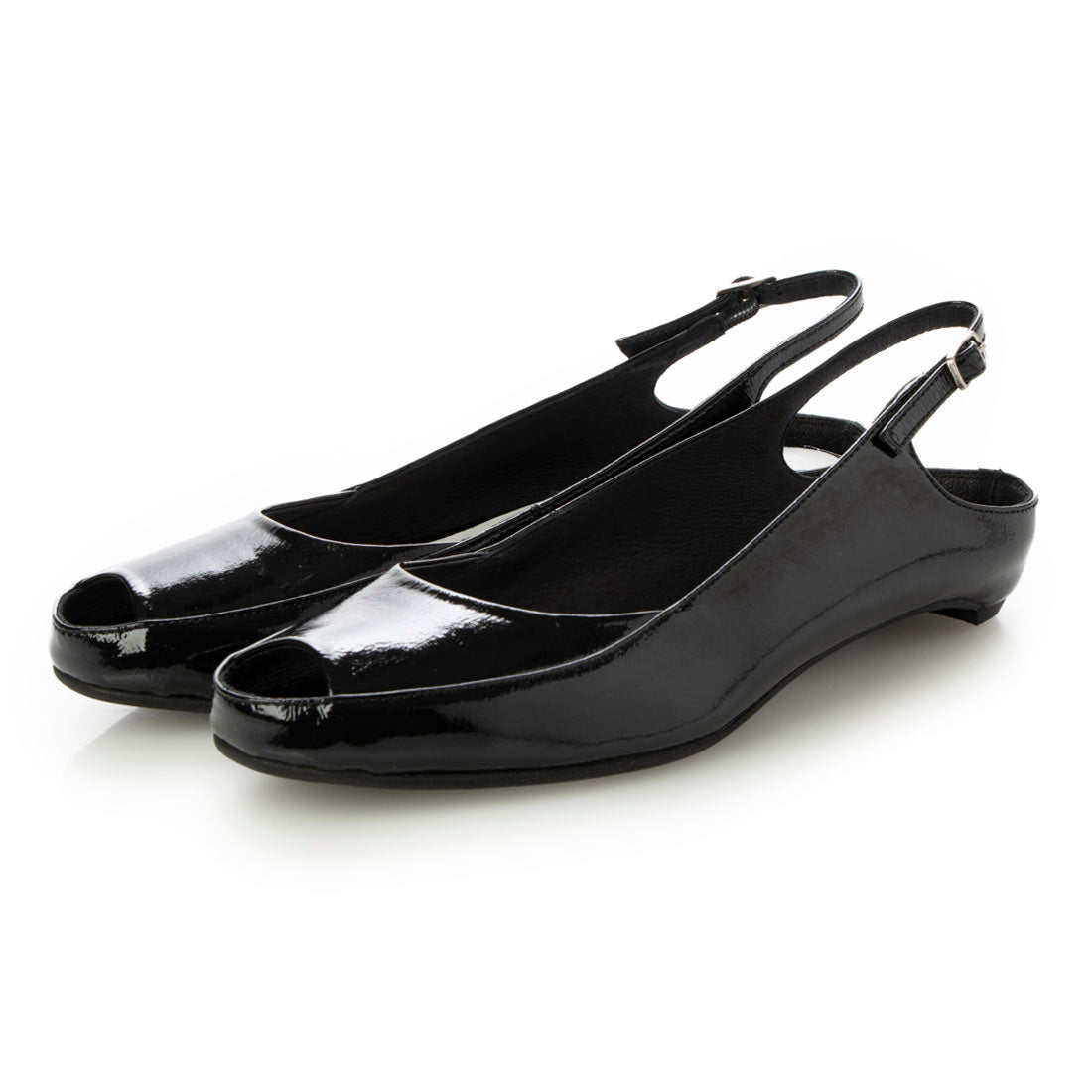 Labokigo Works rabokigoshi作品扁平的真皮開放式Tostrap Pumps