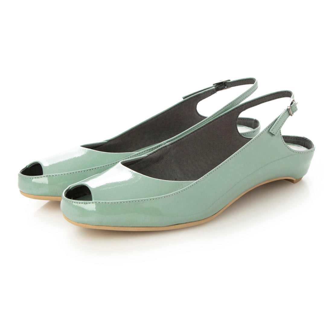 Labokigo Works rabokigoshi作品扁平的真皮開放式Tostrap Pumps