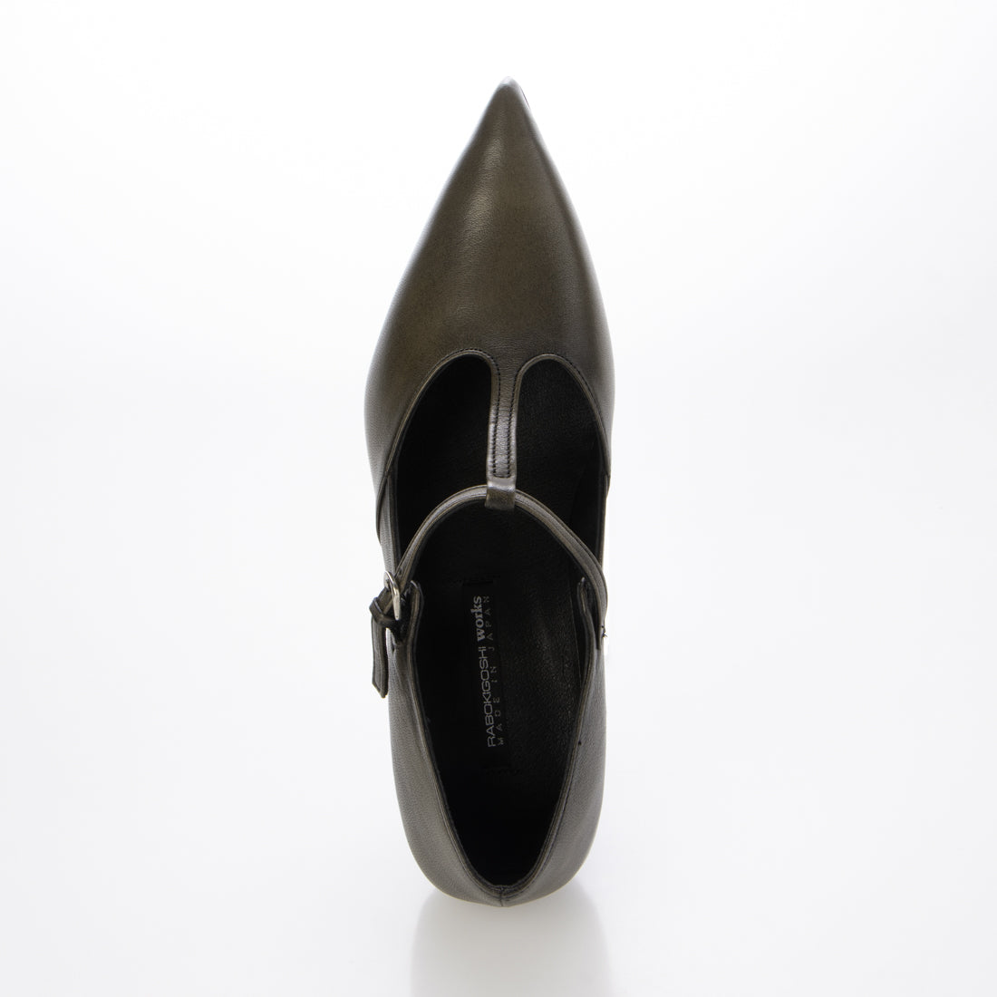 RABOKIGOSHI works 5cm Wedge Genuine Leather Pointed Toe T-Strap Pumps