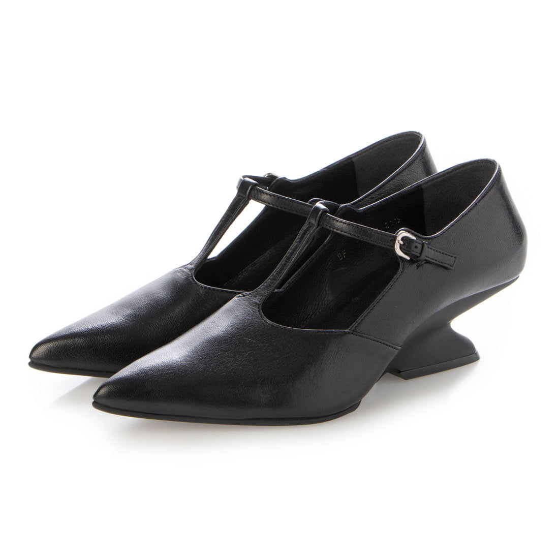 RABOKIGOSHI works 5cm Wedge Genuine Leather Pointed Toe T-Strap Pumps