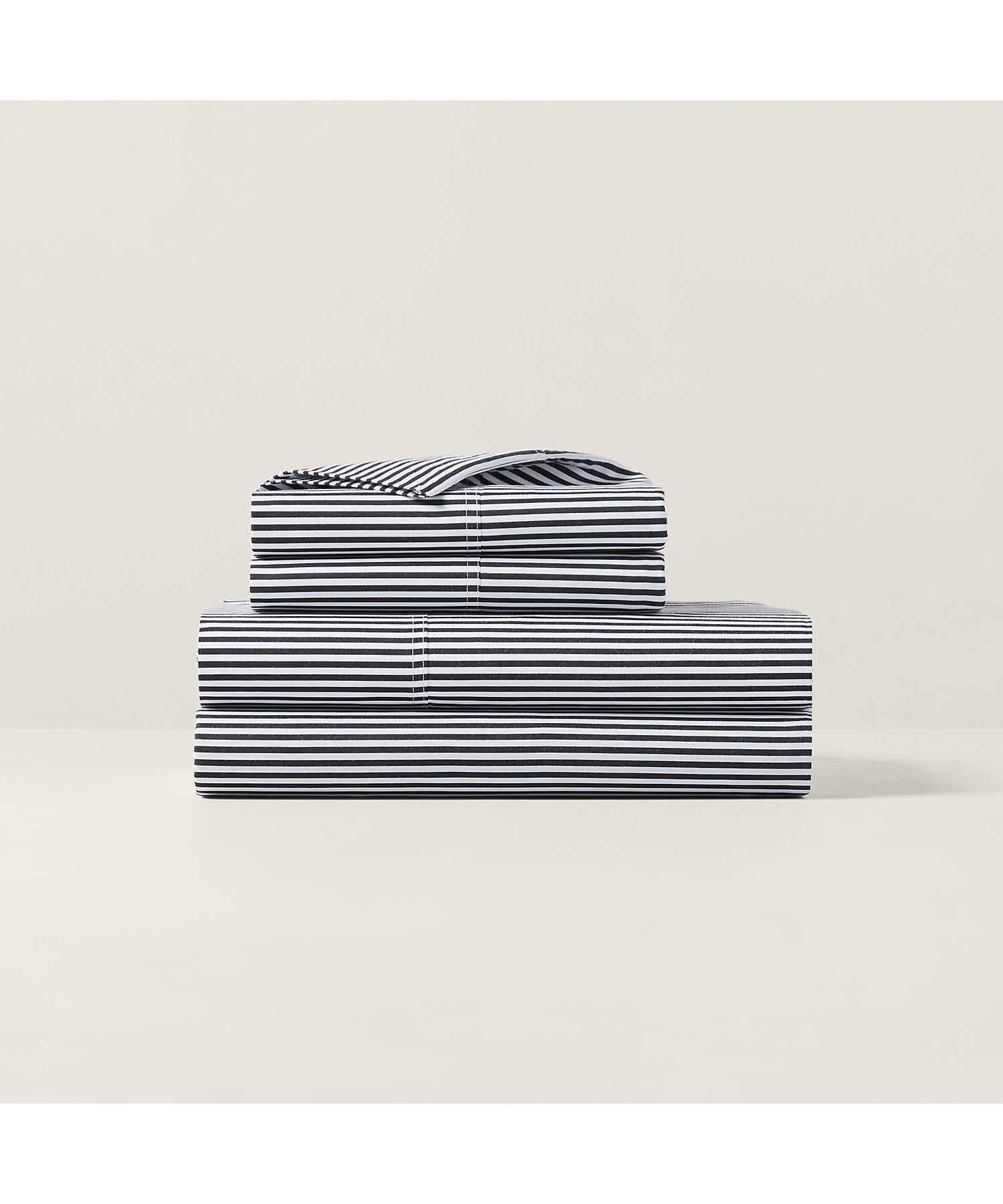 ラルフ ローレン ホーム RALPH LAUREN HOME オーガニック コットン シャーティング ストライプ ボックスシーツ/セミダブルサイズ （001ブラック） 001ブラック