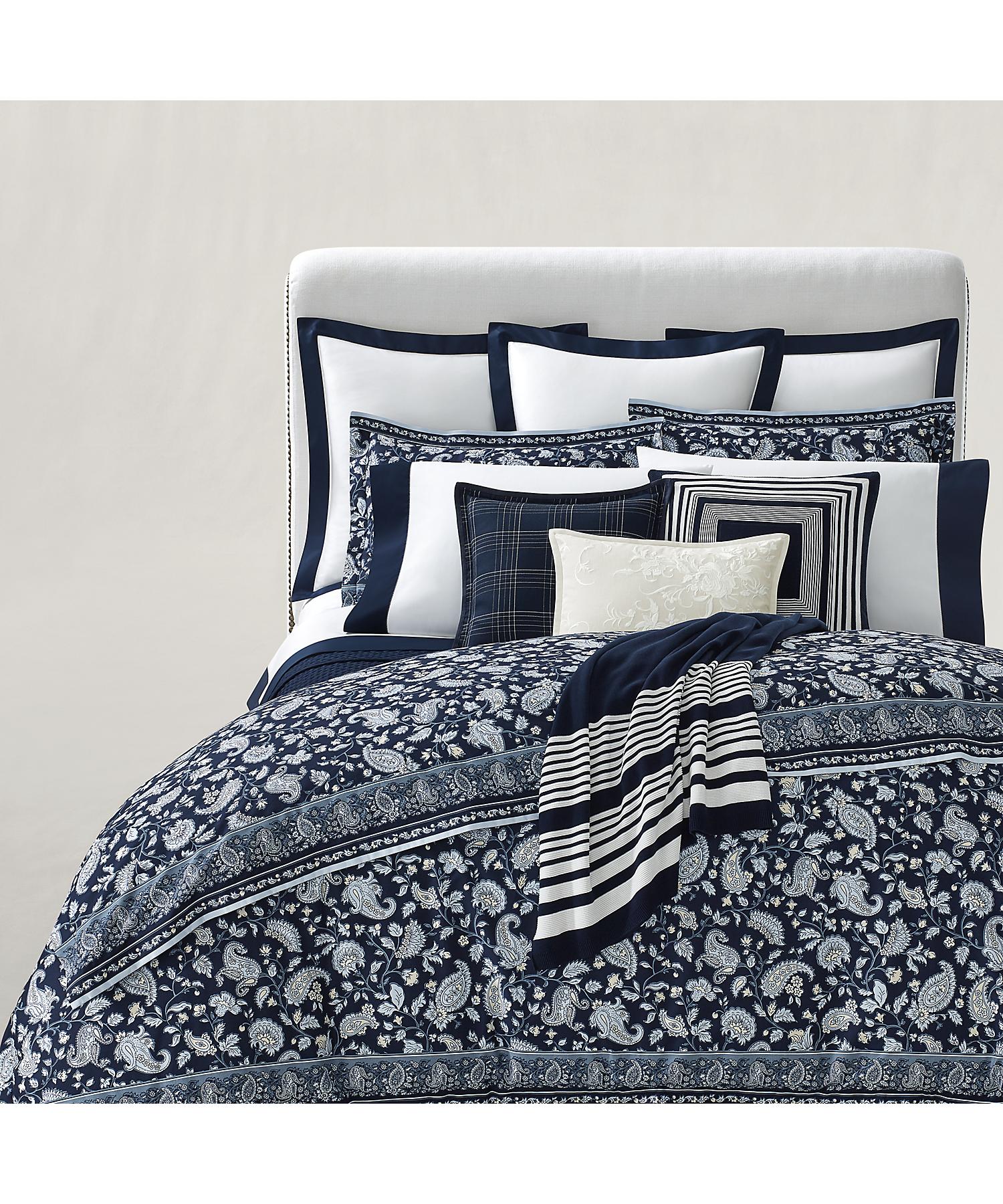 ラルフ ローレン ホーム RALPH LAUREN HOME オーガニック コットン サティーン ボーダー ユーロ シャム （410ネイビー） 410ネイビー