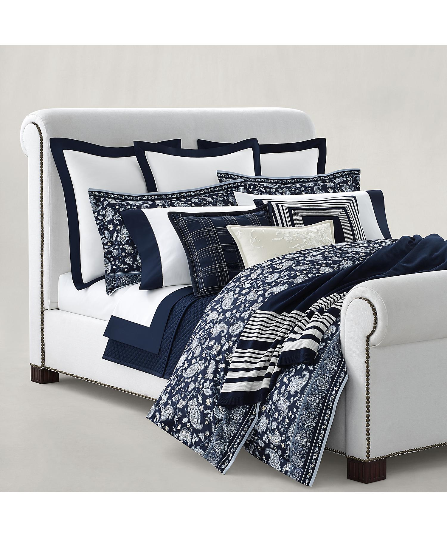 ラルフ ローレン ホーム RALPH LAUREN HOME オーガニック コットン サティーン ボーダー ユーロ シャム （410ネイビー） 410ネイビー