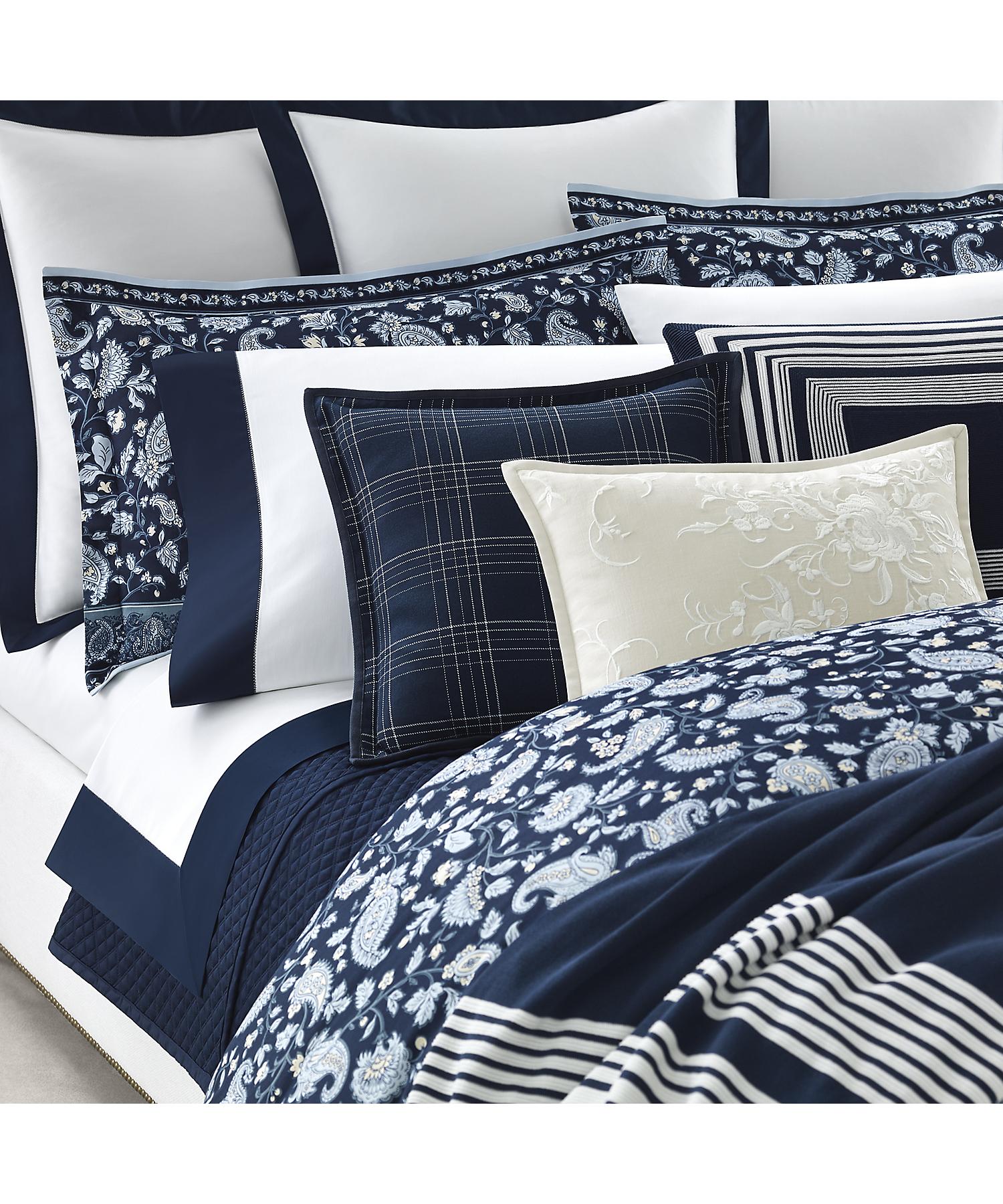 ラルフ ローレン ホーム RALPH LAUREN HOME オーガニック コットン サティーン ボーダー ユーロ シャム （410ネイビー） 410ネイビー