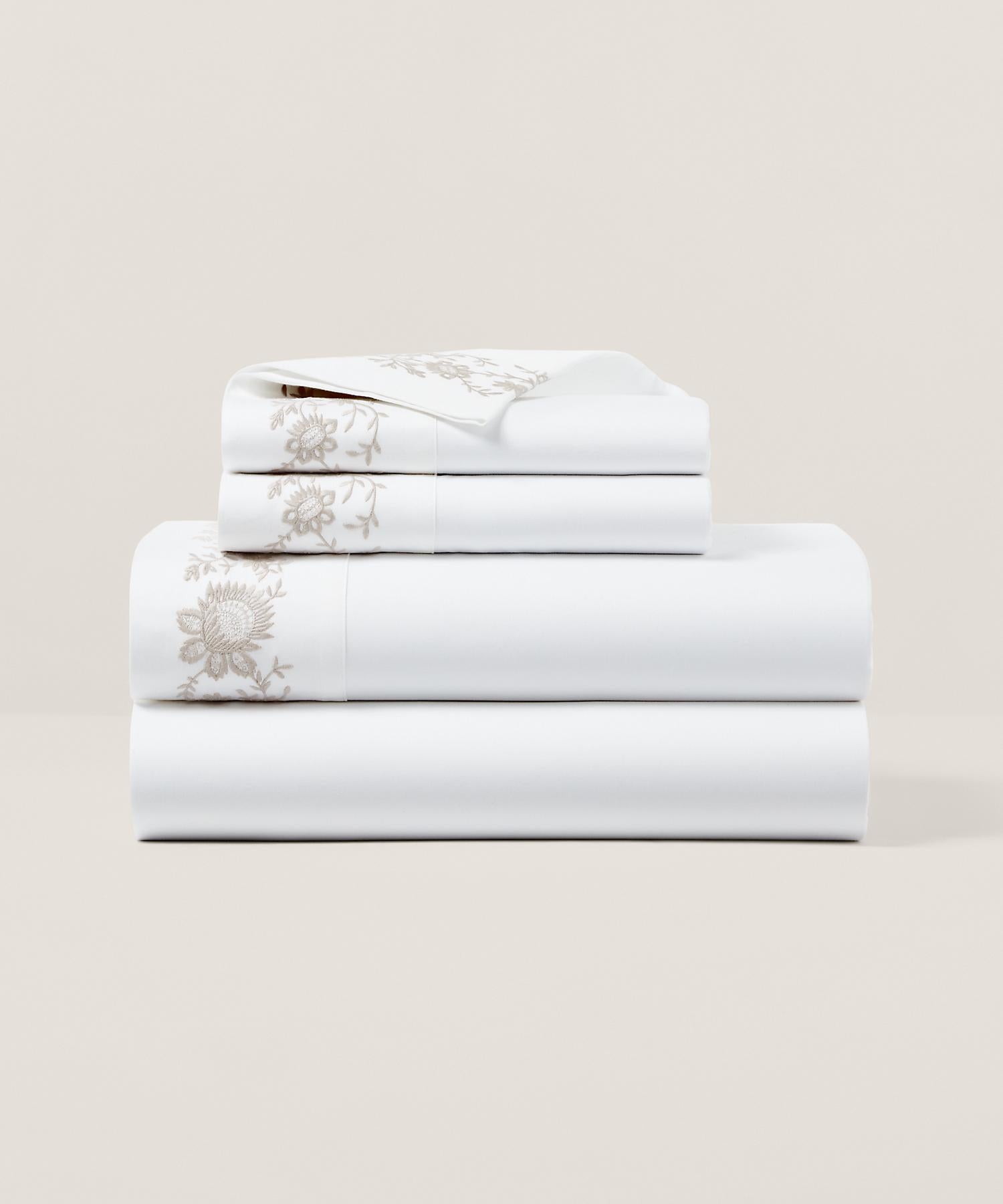 ラルフ ローレン ホーム RALPH LAUREN HOME オーガニック コットン Eloise エンブロイダリー フラットシーツ/シングルサイズ （040グレー） 040グレー