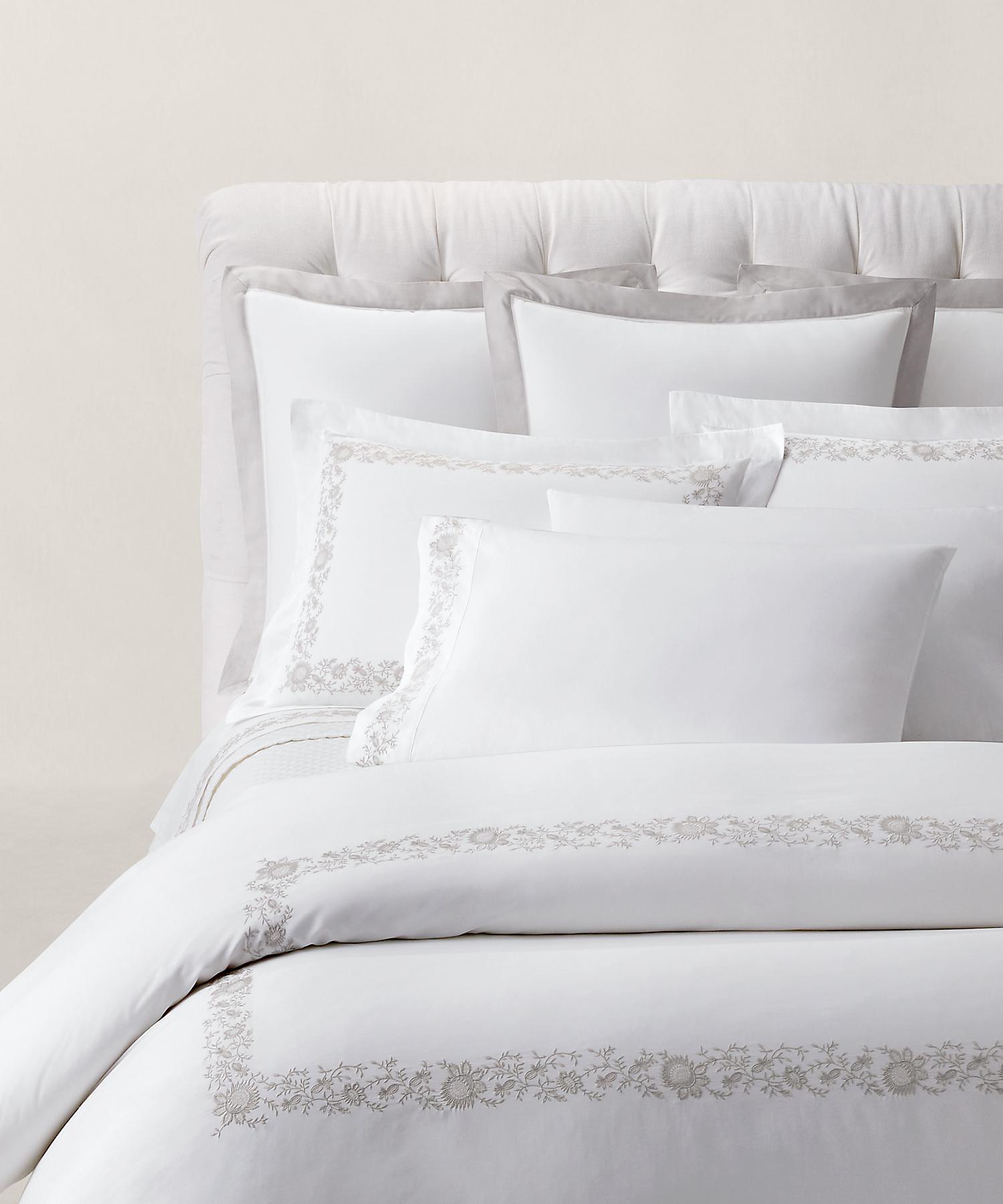 ラルフ ローレン ホーム RALPH LAUREN HOME オーガニック コットン Eloise エンブロイダリー フラットシーツ/シングルサイズ （040グレー） 040グレー