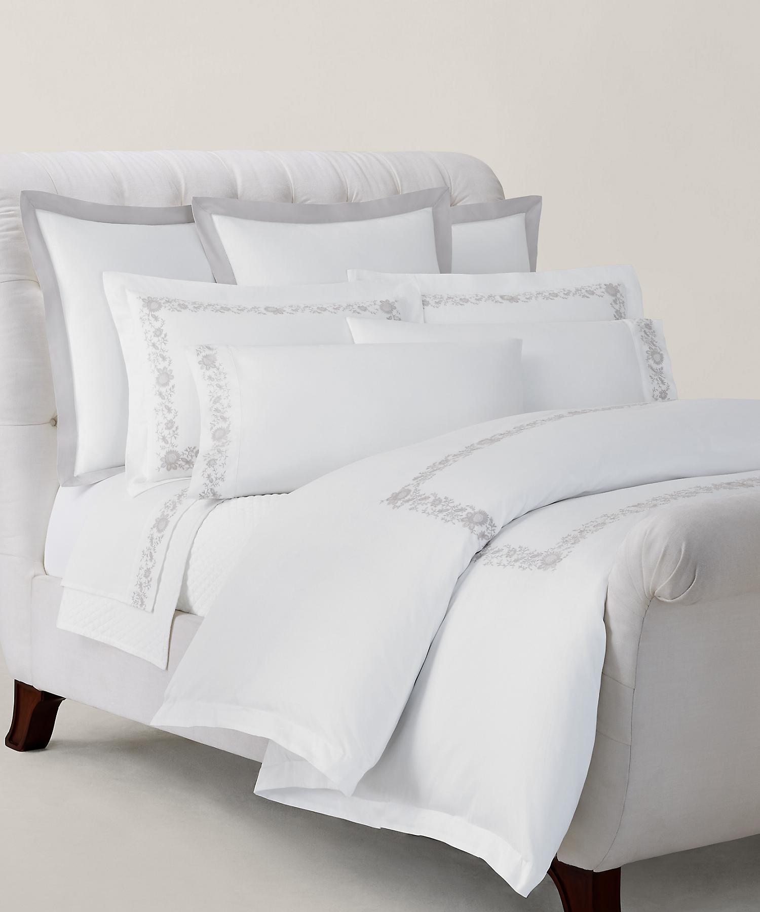 ラルフ ローレン ホーム RALPH LAUREN HOME オーガニック コットン Eloise エンブロイダリー フラットシーツ/シングルサイズ （040グレー） 040グレー