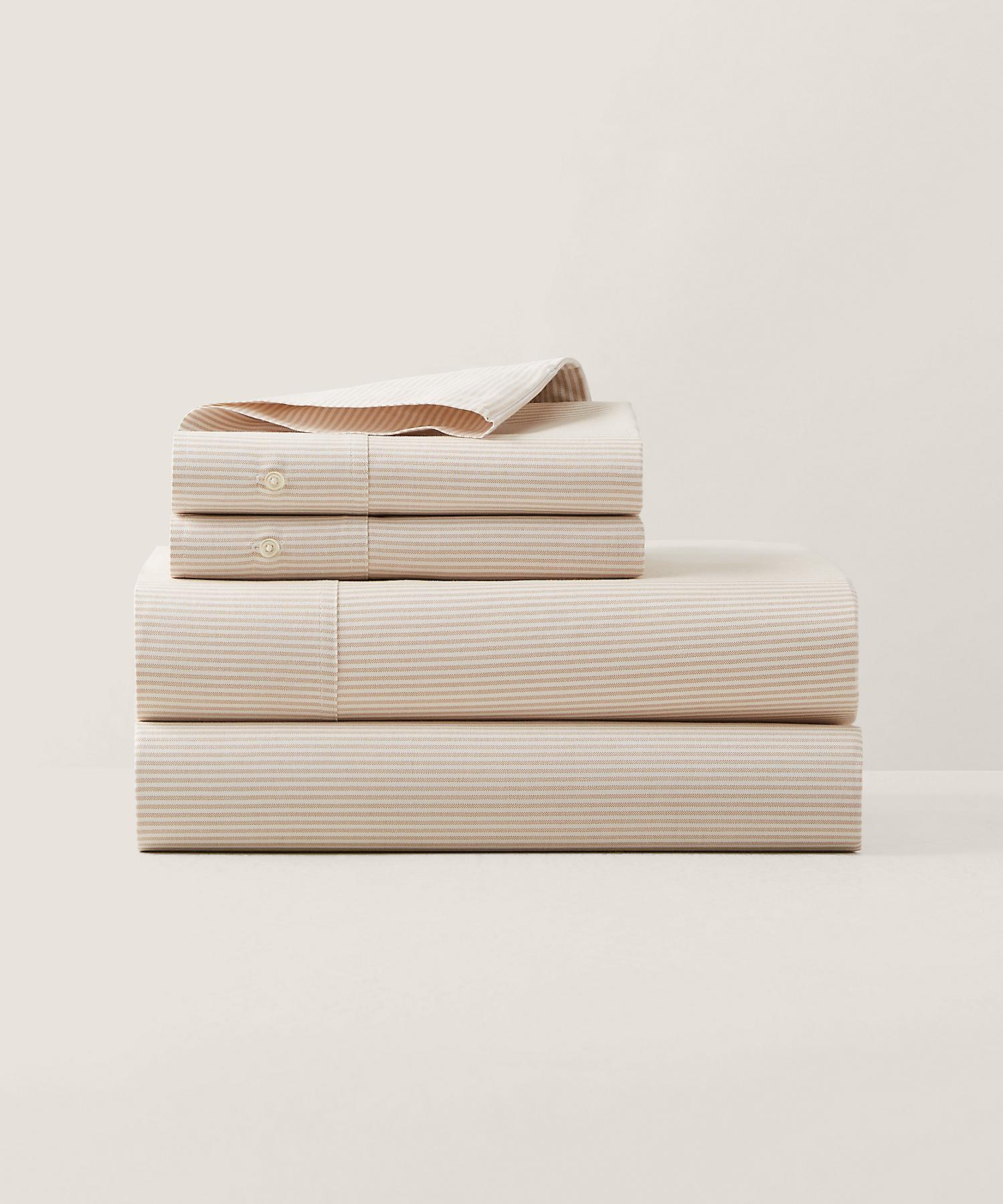 ラルフ ローレン ホーム RALPH LAUREN HOME オーガニック コットン オックスフォード ストライプ ボックスシーツ/クイーンサイズ （101ナチュラル） 101ナチュラル