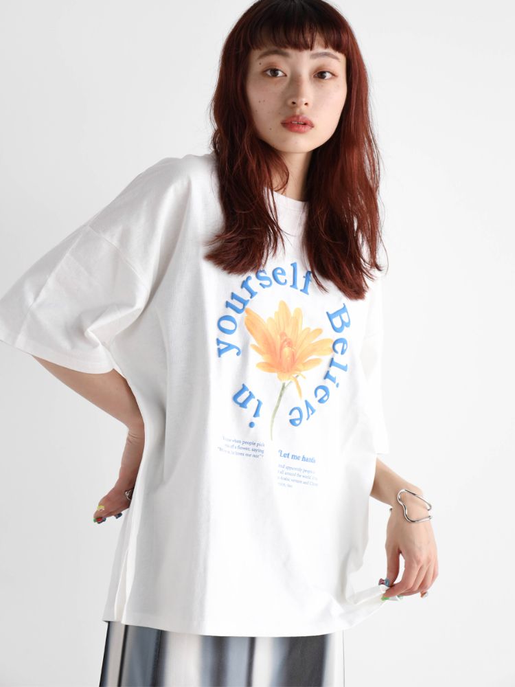 ラディエイト RADIATE フラワープリントオーバーロゴTEE