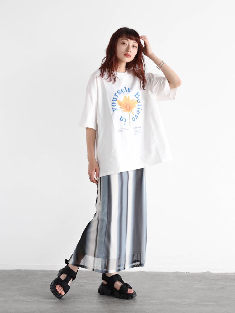 ラディエイト RADIATE フラワープリントオーバーロゴTEE