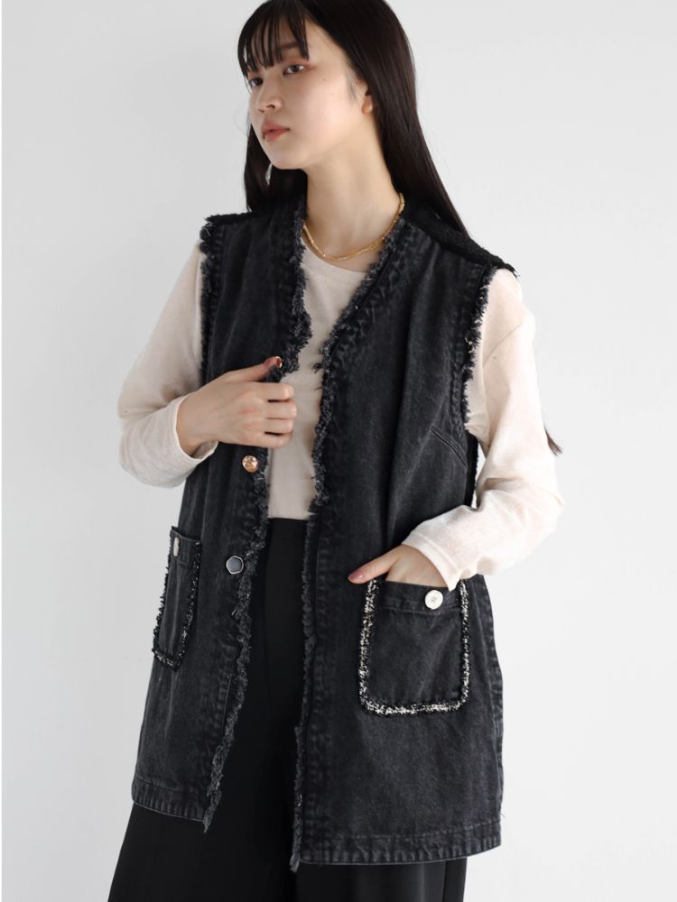 ラディエイト RADIATE ツイードドッキングデニムベスト(Charcoal Gray) （チャコールグレー） チャコールグレー