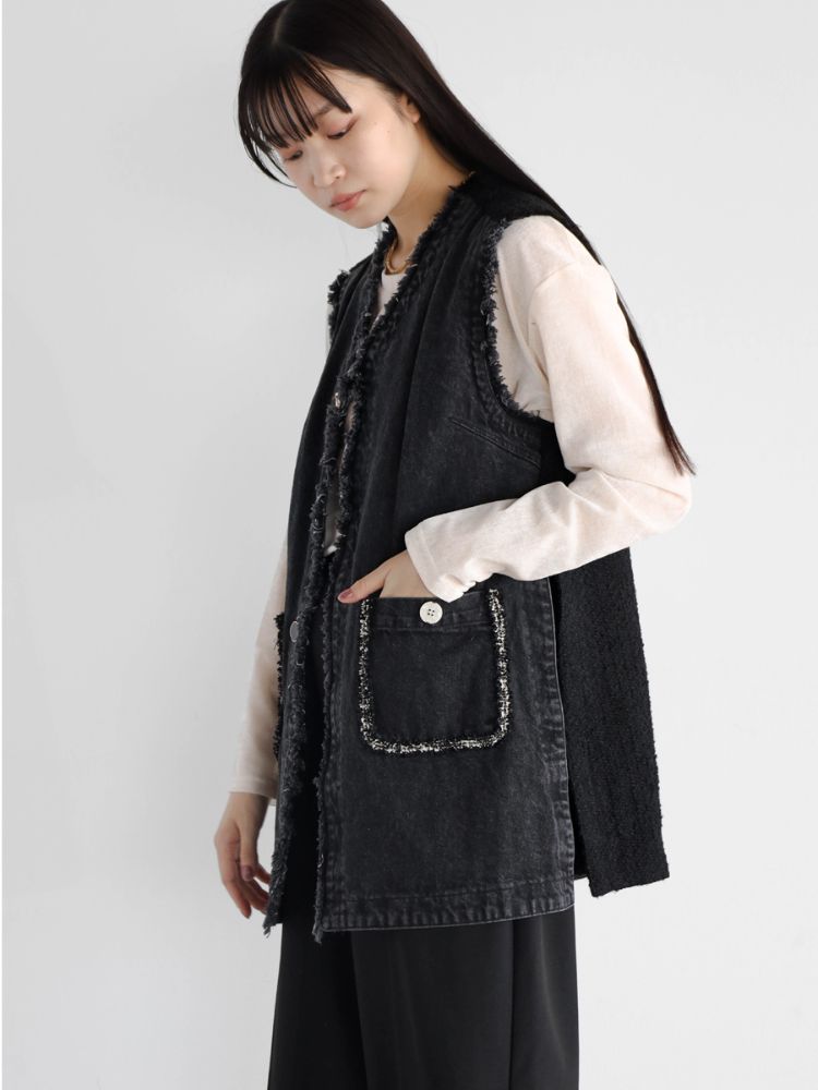 ラディエイト RADIATE ツイードドッキングデニムベスト(Charcoal Gray) （チャコールグレー） チャコールグレー