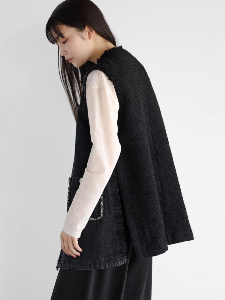 ラディエイト RADIATE ツイードドッキングデニムベスト(Charcoal Gray) （チャコールグレー） チャコールグレー