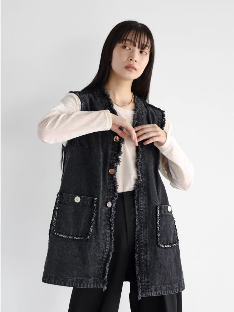 ラディエイト RADIATE ツイードドッキングデニムベスト(Charcoal Gray) （チャコールグレー） チャコールグレー