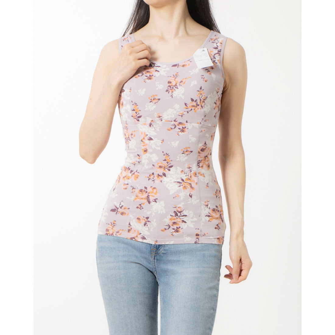 Rakusite Sukkiri Easy and Refreshing Cotton Blend Back & Belly Support Tank Top with Cups