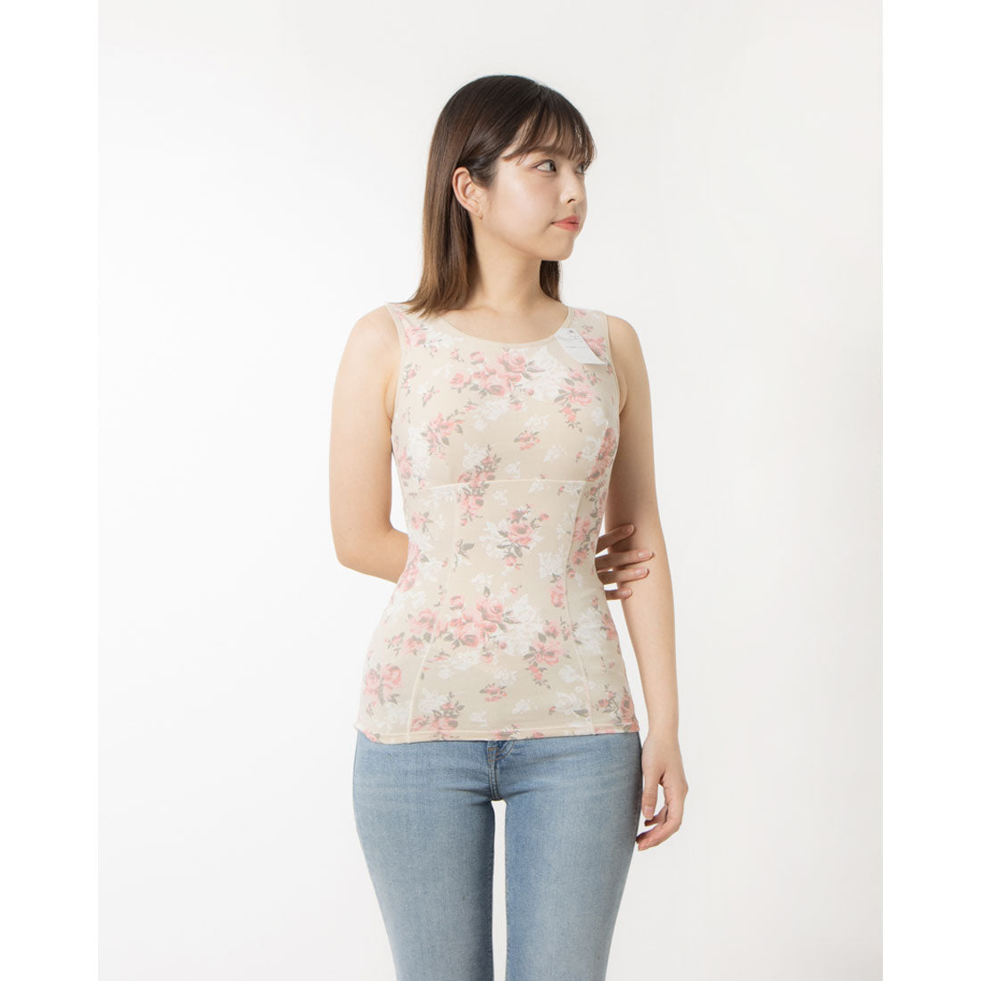 Rakusite Sukkiri Easy and Refreshing Cotton Blend Back & Belly Support Tank Top with Cups