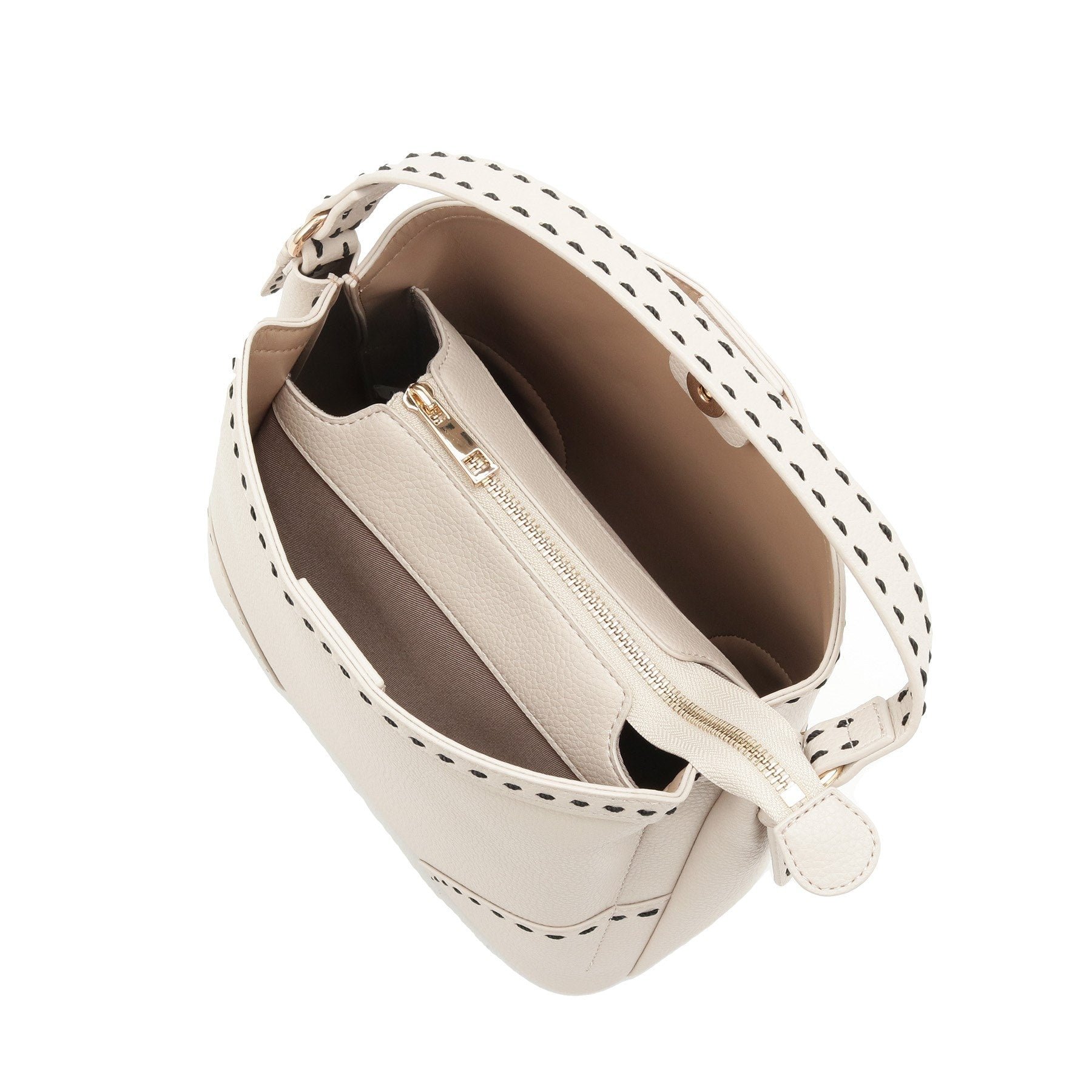 リフレクト Reflect 【収納力◎／付属ストラップあり】バイカラーステッチバッグ （ライトベージュ(051)） ライトベージュ(051)