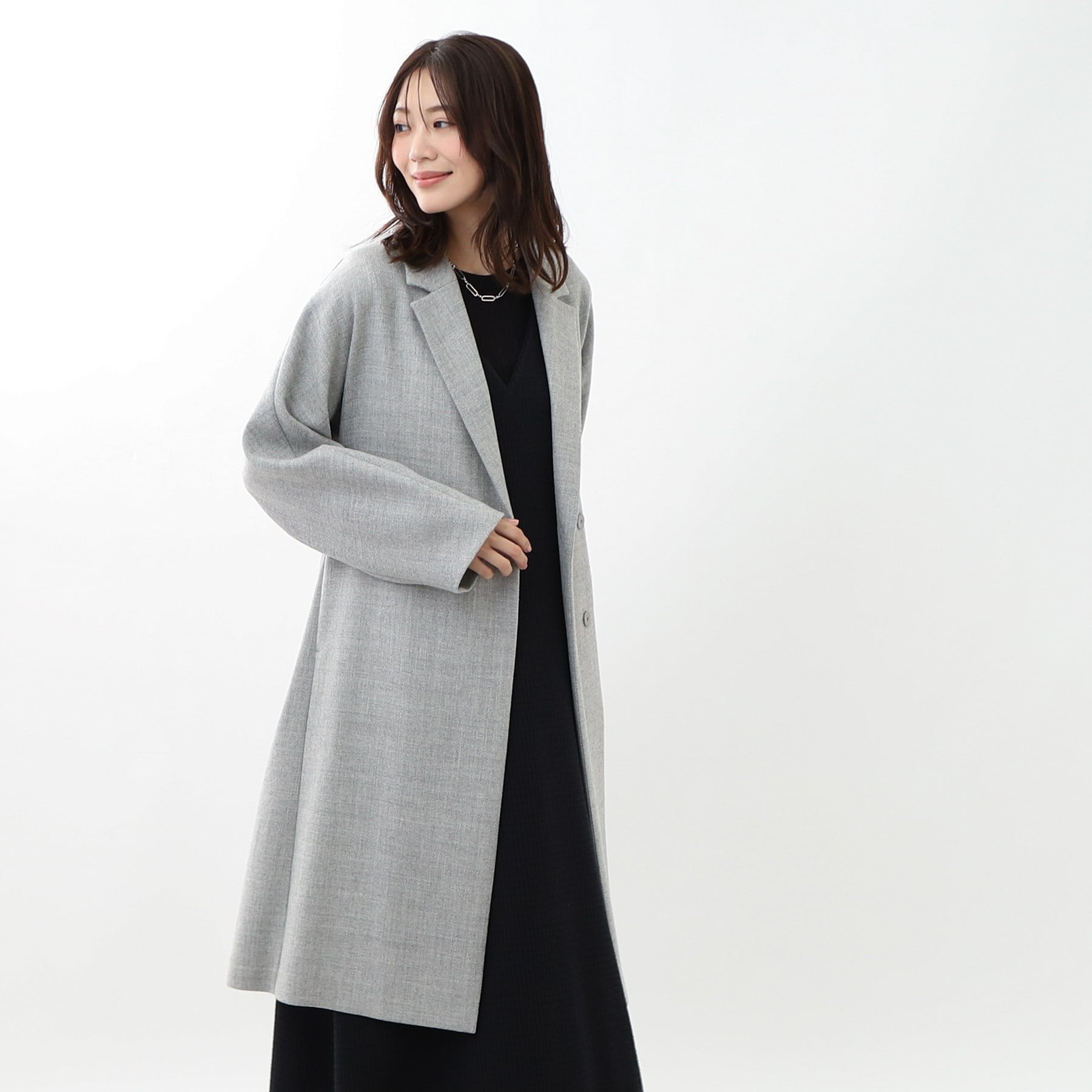 リフレクト Reflect 【R-QUALITY／共布サッシュベルト付き】クラシカルロングコート （ライトグレー(011)） ライトグレー(011)