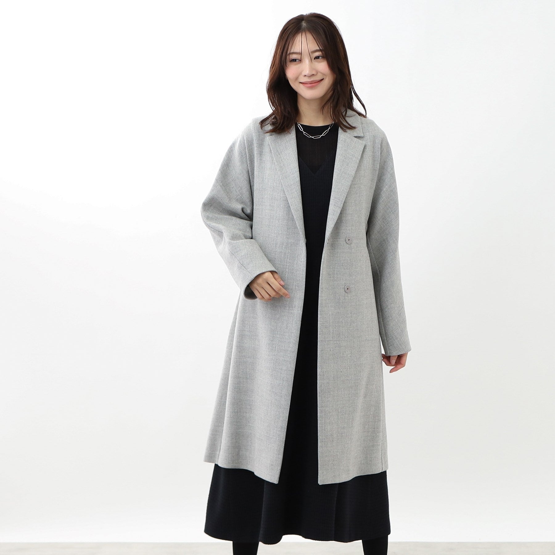 リフレクト Reflect 【R-QUALITY／共布サッシュベルト付き】クラシカルロングコート （ライトグレー(011)） ライトグレー(011)