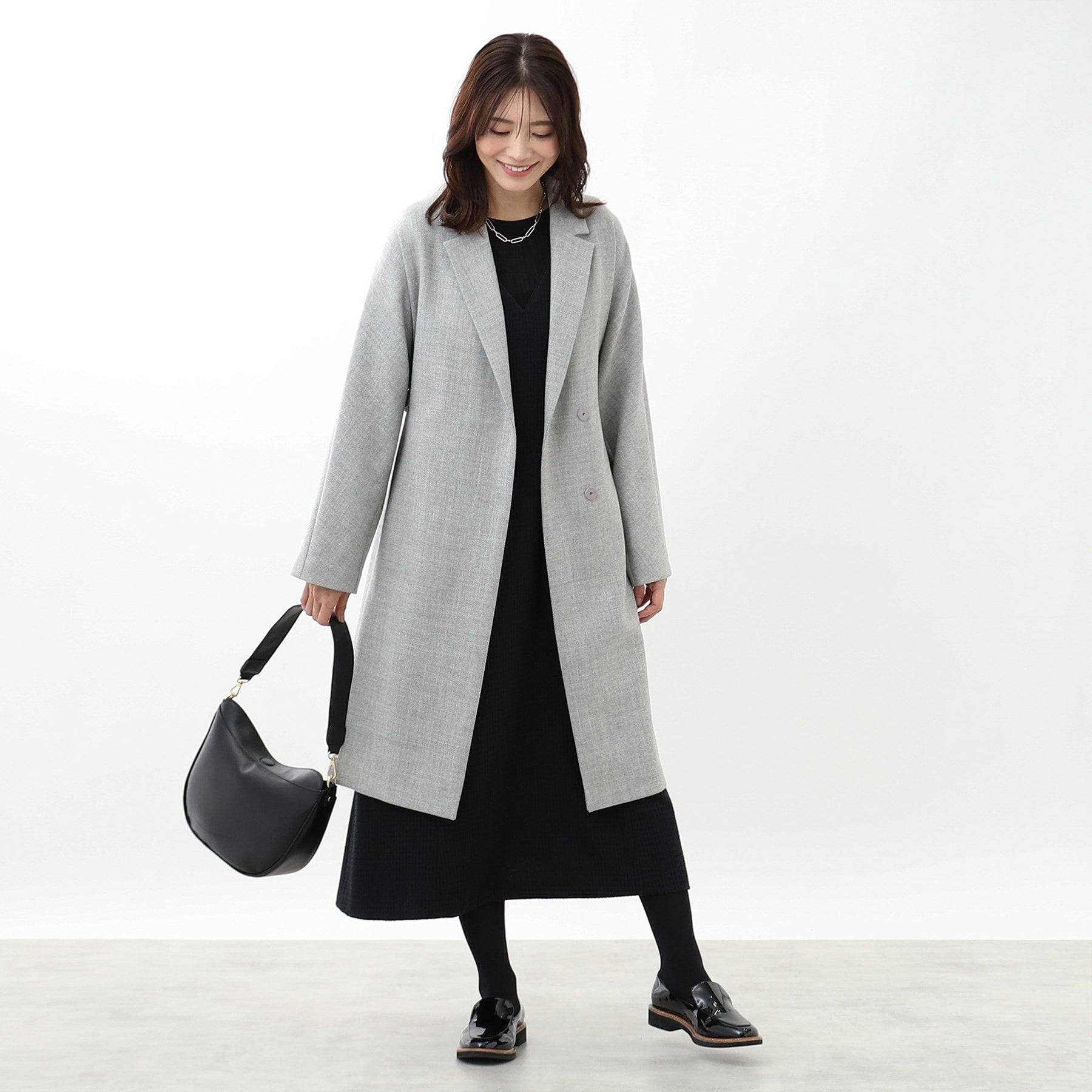 リフレクト Reflect 【R-QUALITY／共布サッシュベルト付き】クラシカルロングコート （ライトグレー(011)） ライトグレー(011)