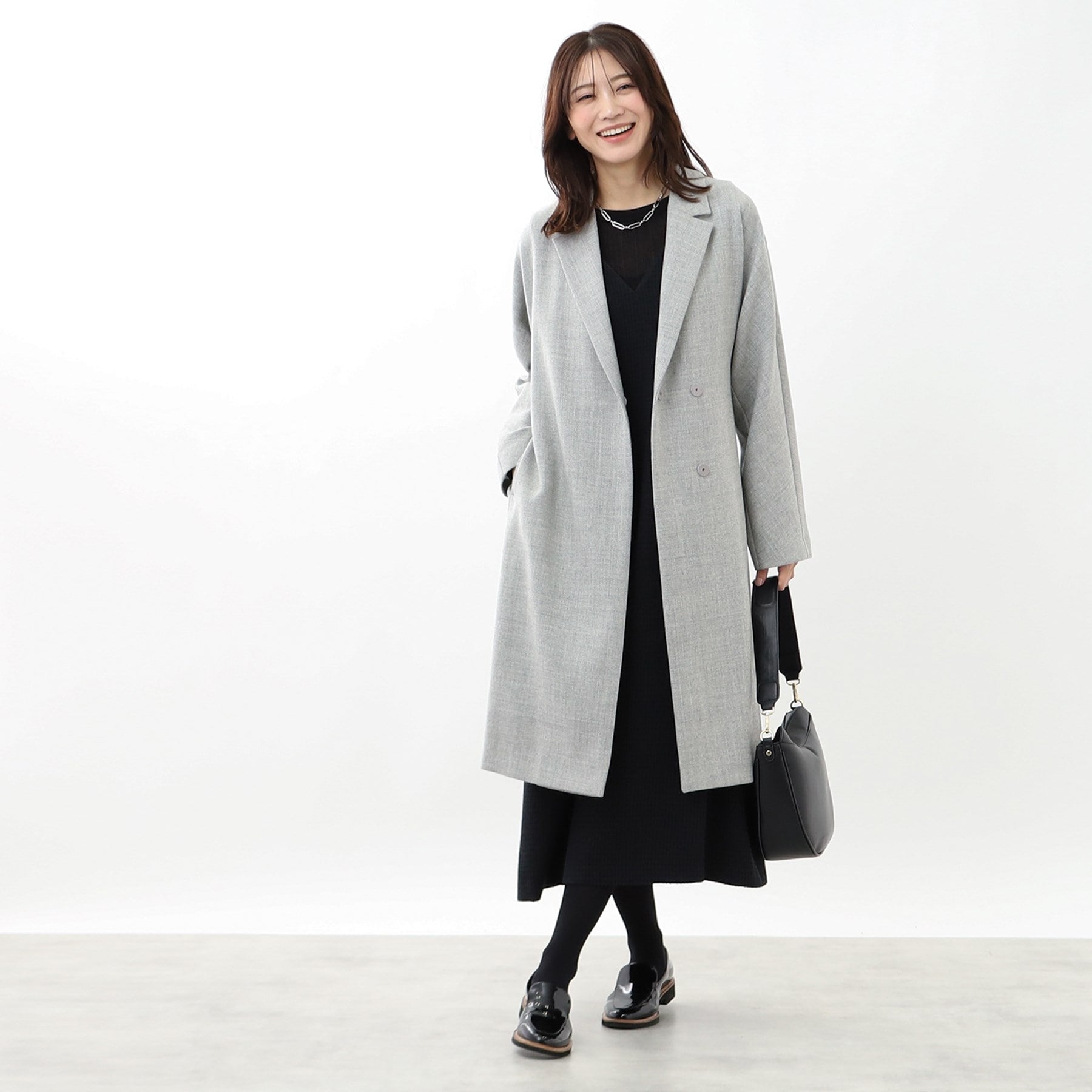 リフレクト Reflect 【R-QUALITY／共布サッシュベルト付き】クラシカルロングコート （ライトグレー(011)） ライトグレー(011)