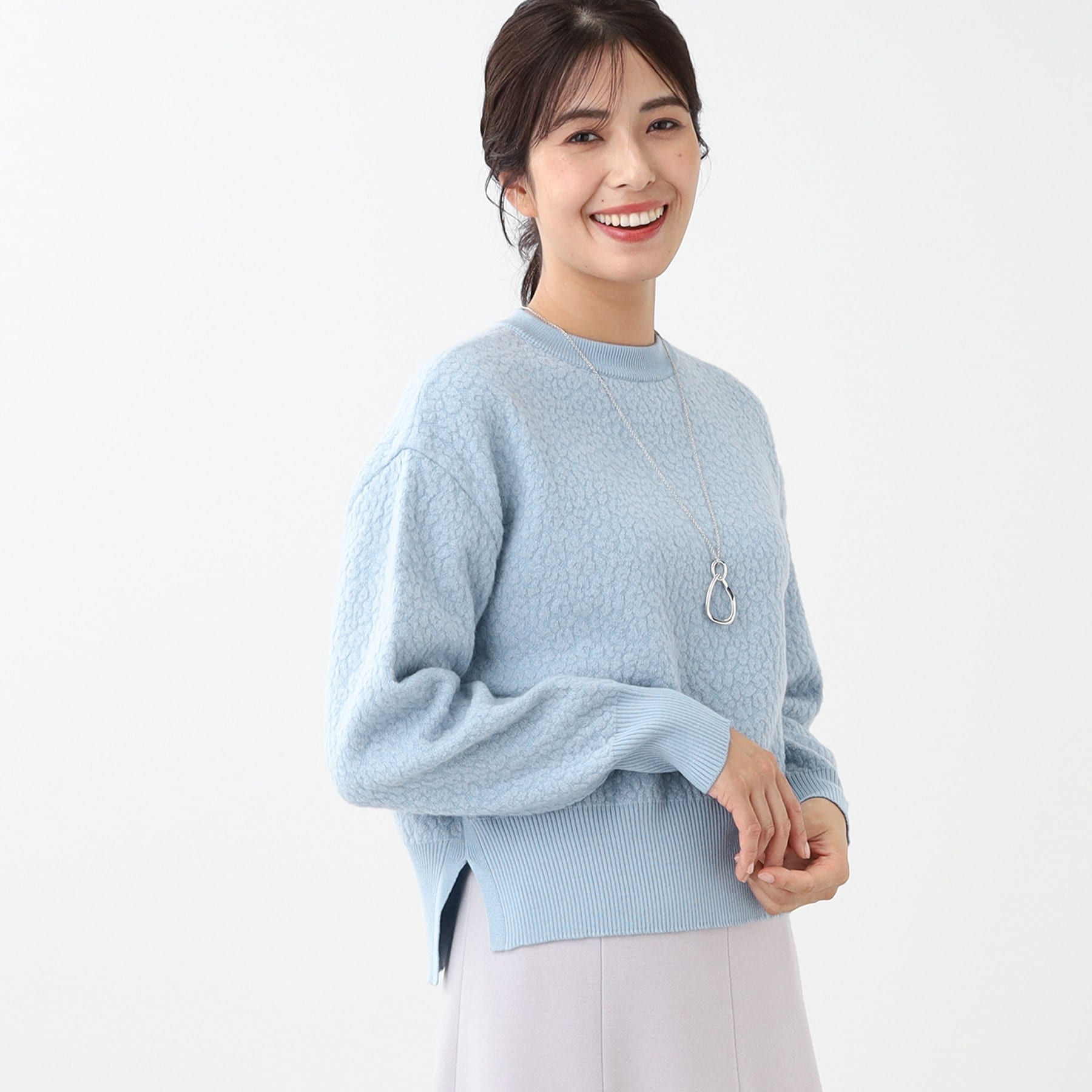 リフレクト Reflect 【洗える】ふくれジャカードニット （サックスブルー(090)） サックスブルー(090)