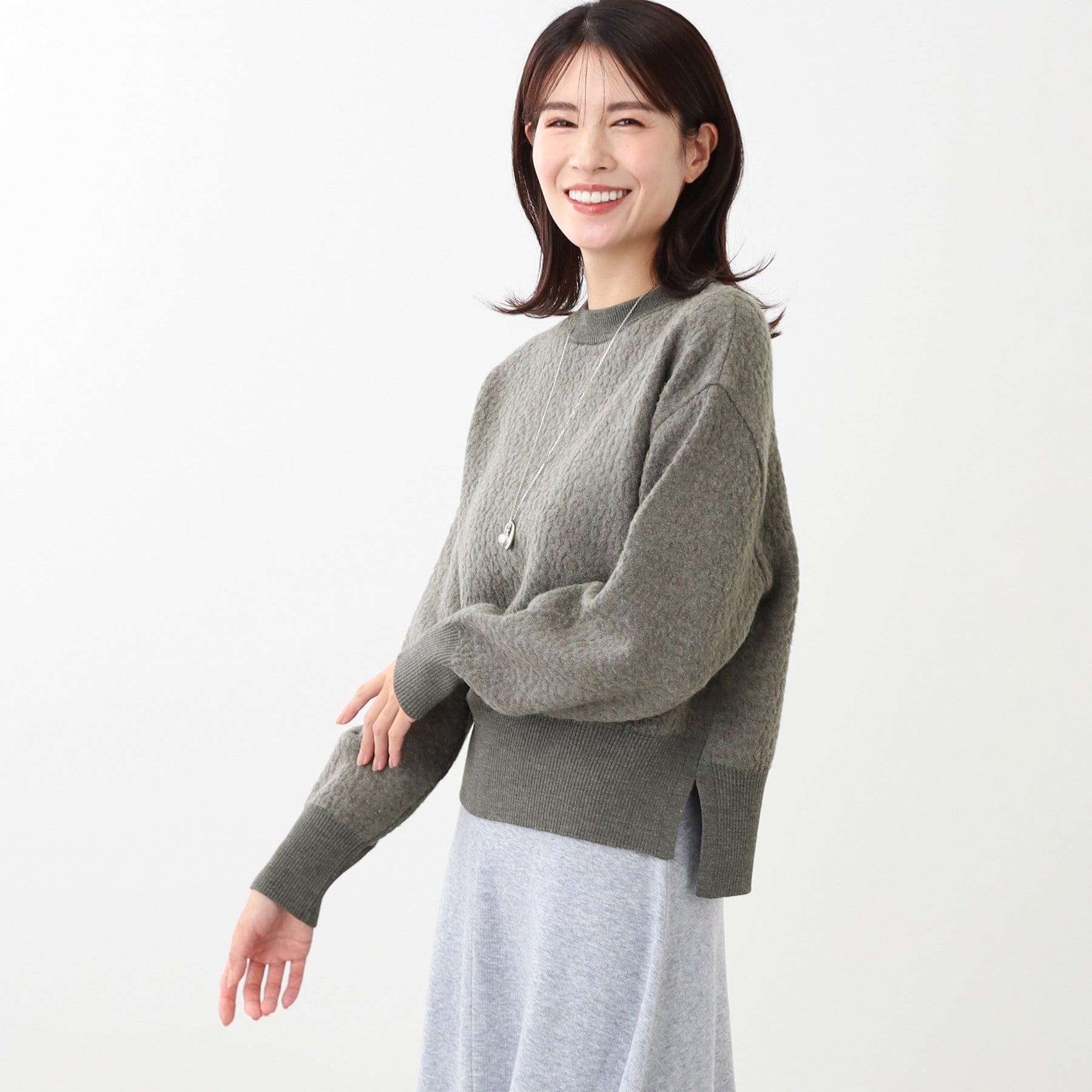 リフレクト Reflect 【洗える】ふくれジャカードニット （サックスブルー(090)） サックスブルー(090)