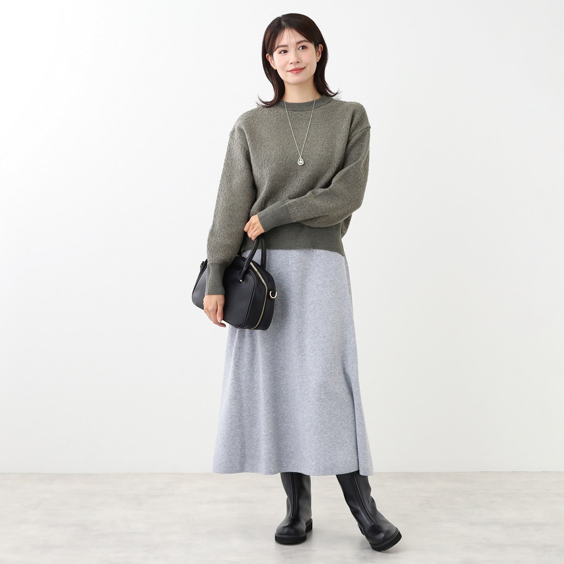 リフレクト Reflect 【洗える】ふくれジャカードニット （サックスブルー(090)） サックスブルー(090)