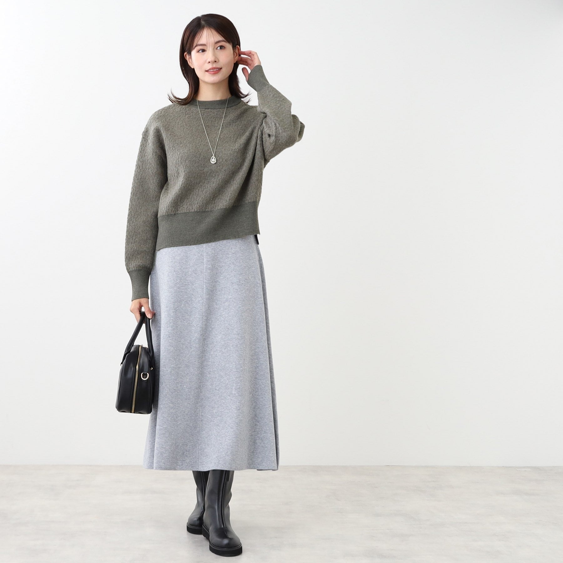 リフレクト Reflect 【洗える】ふくれジャカードニット （サックスブルー(090)） サックスブルー(090)