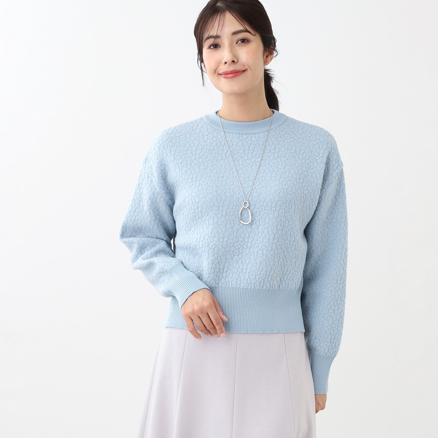 リフレクト Reflect 【洗える】ふくれジャカードニット （サックスブルー(090)） サックスブルー(090)