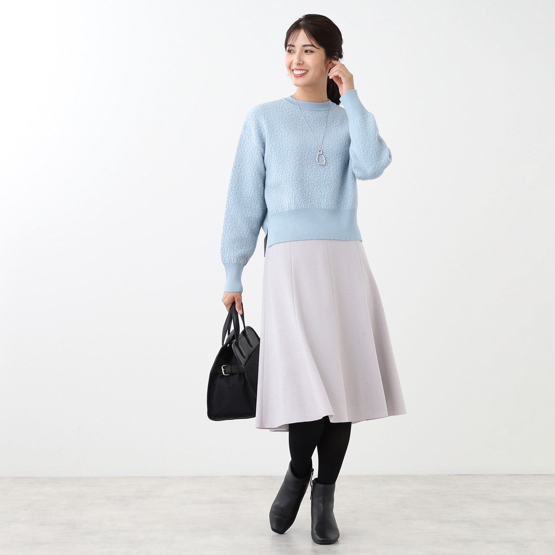 リフレクト Reflect 【洗える】ふくれジャカードニット （サックスブルー(090)） サックスブルー(090)