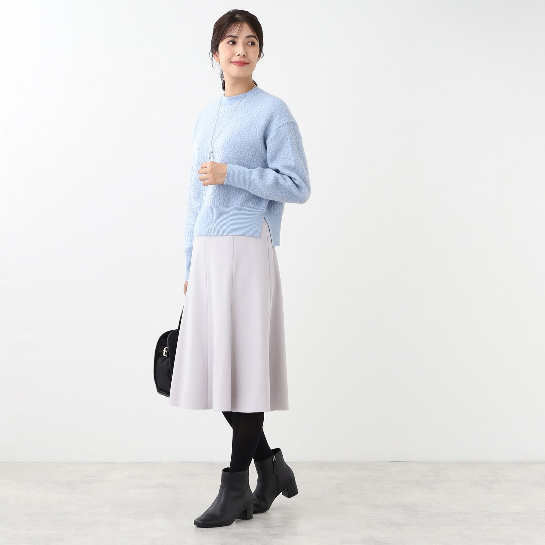 リフレクト Reflect 【洗える】ふくれジャカードニット （サックスブルー(090)） サックスブルー(090)