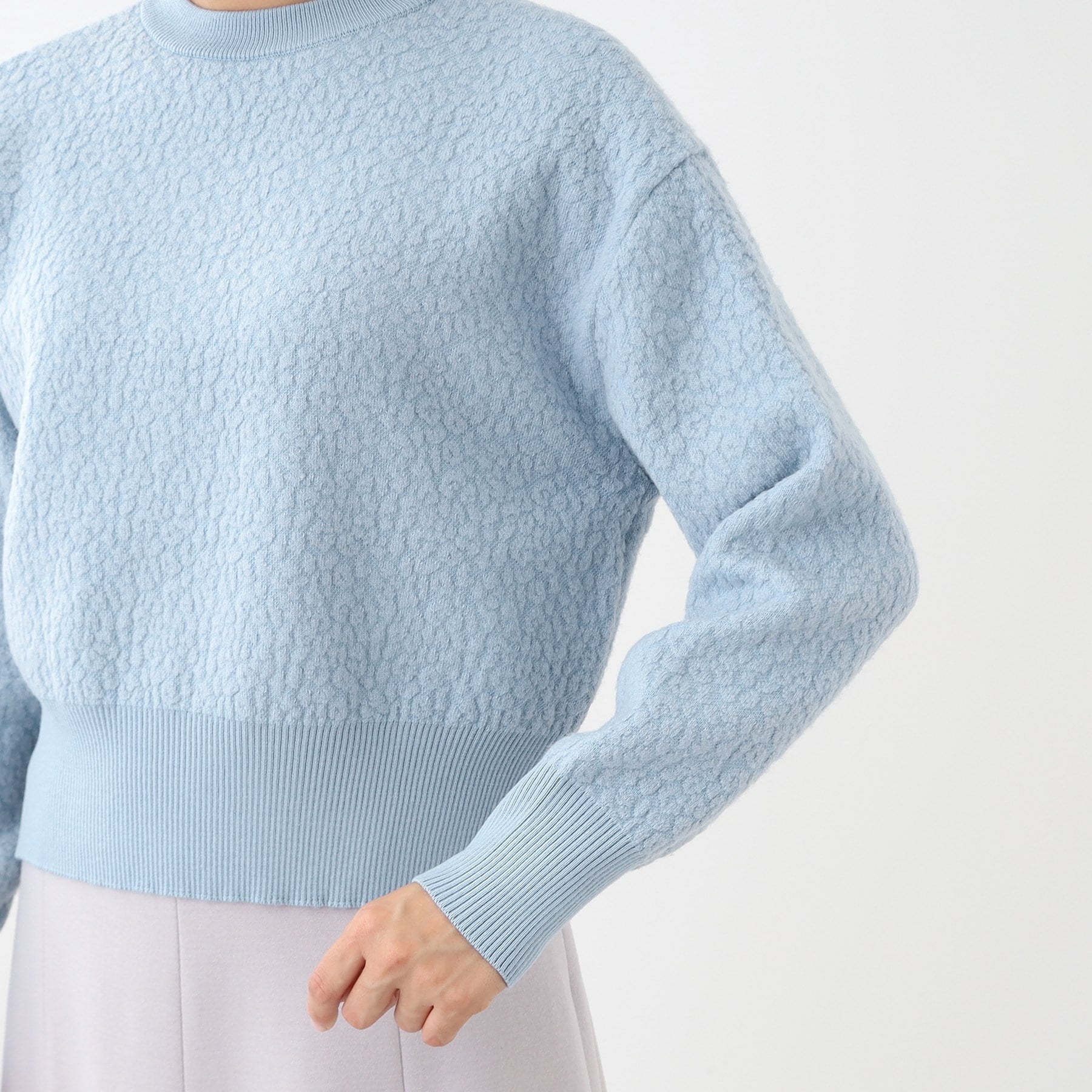 リフレクト Reflect 【洗える】ふくれジャカードニット （サックスブルー(090)） サックスブルー(090)