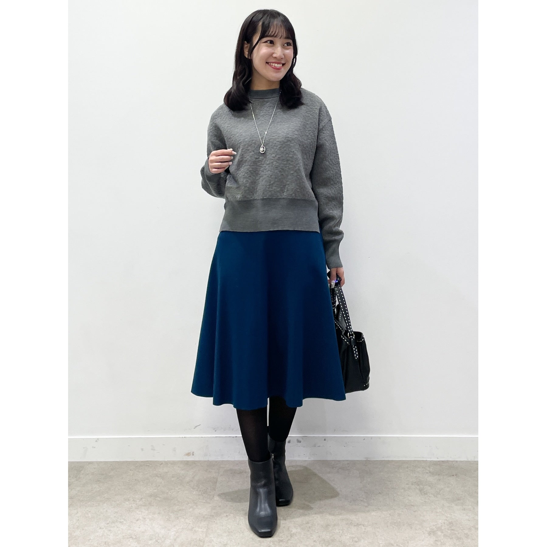 リフレクト Reflect 【洗える】ふくれジャカードニット （サックスブルー(090)） サックスブルー(090)