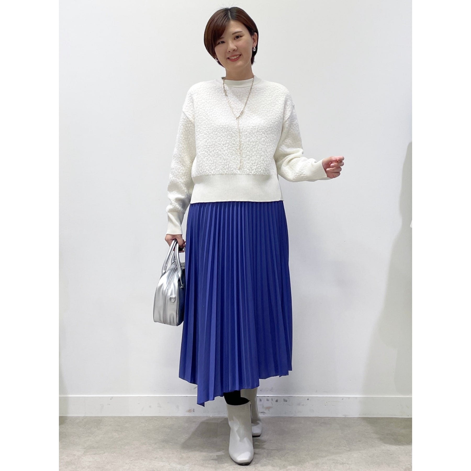 リフレクト Reflect 【洗える】ふくれジャカードニット （サックスブルー(090)） サックスブルー(090)