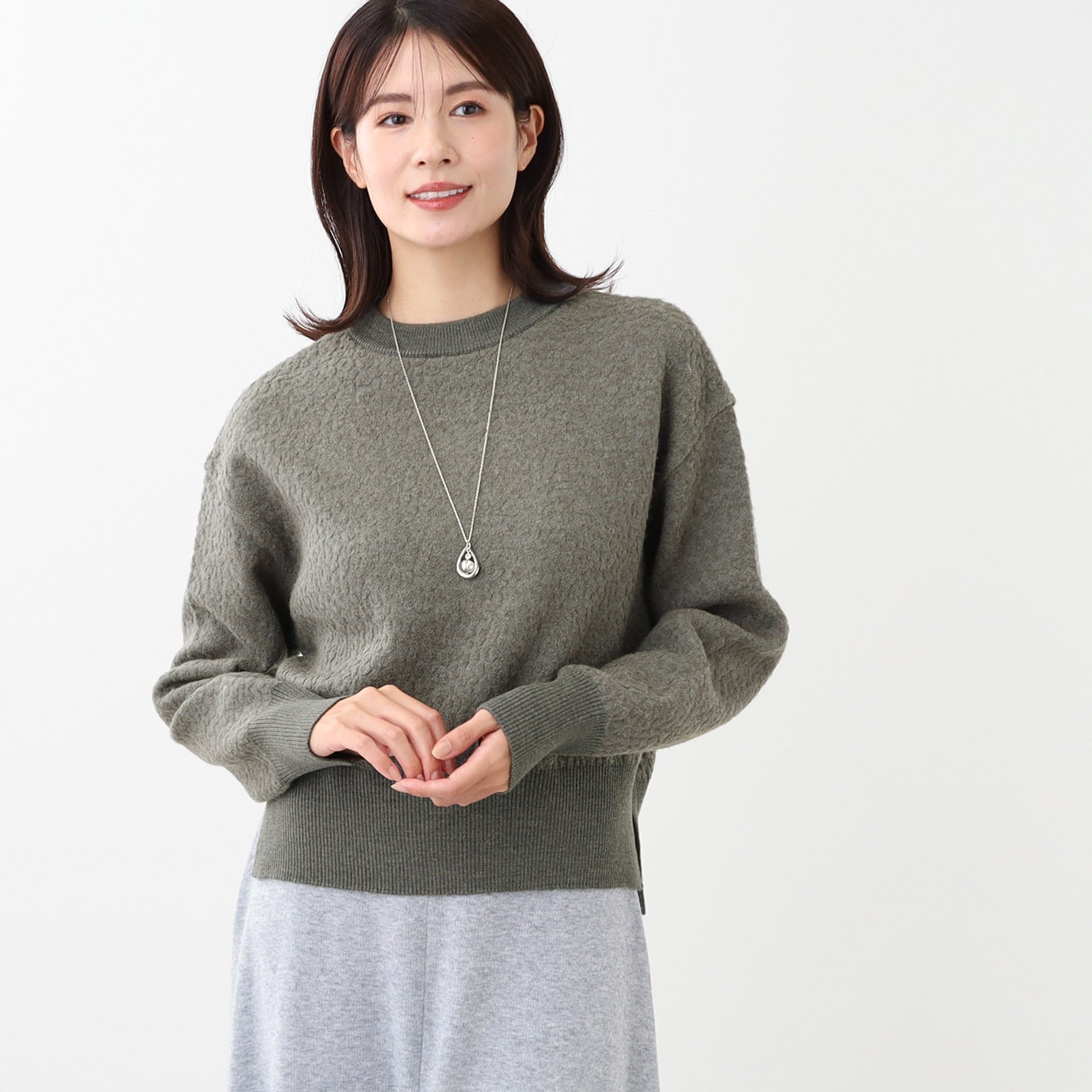 リフレクト Reflect 【洗える】ふくれジャカードニット （サックスブルー(090)） サックスブルー(090)