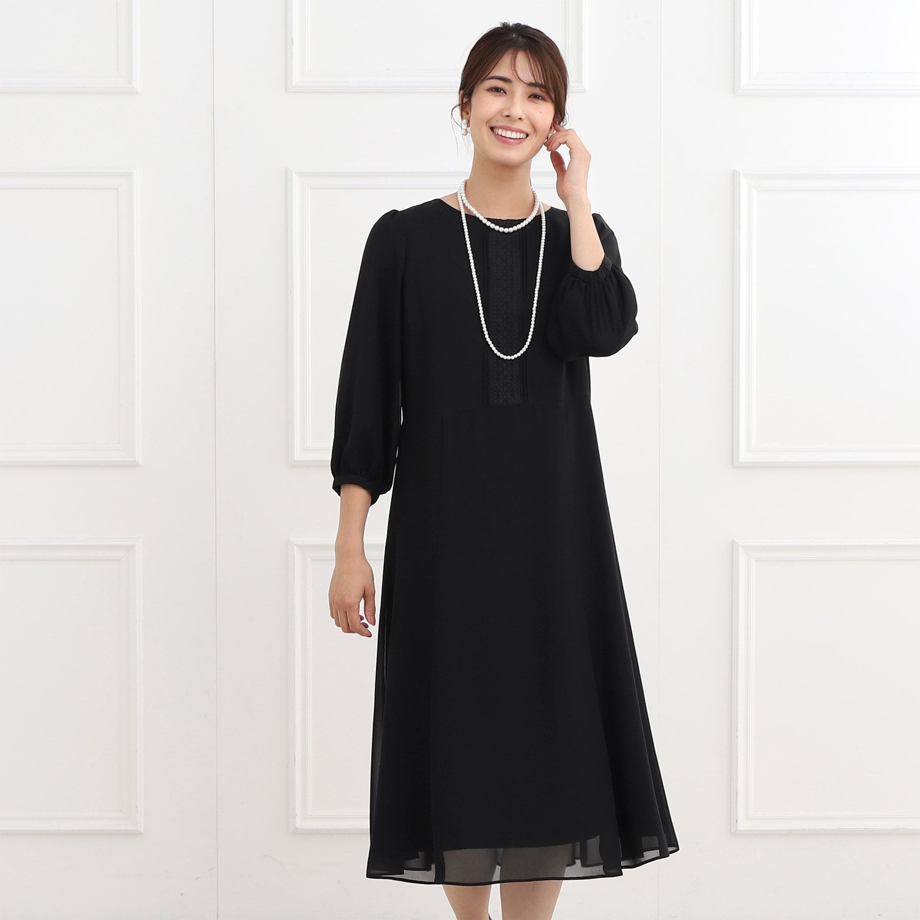 リフレクト Reflect 【フォーマル／入卒／ママスーツ／洗える】フロントレースジョーゼットワンピース （ブラック(019)） ブラック(019)