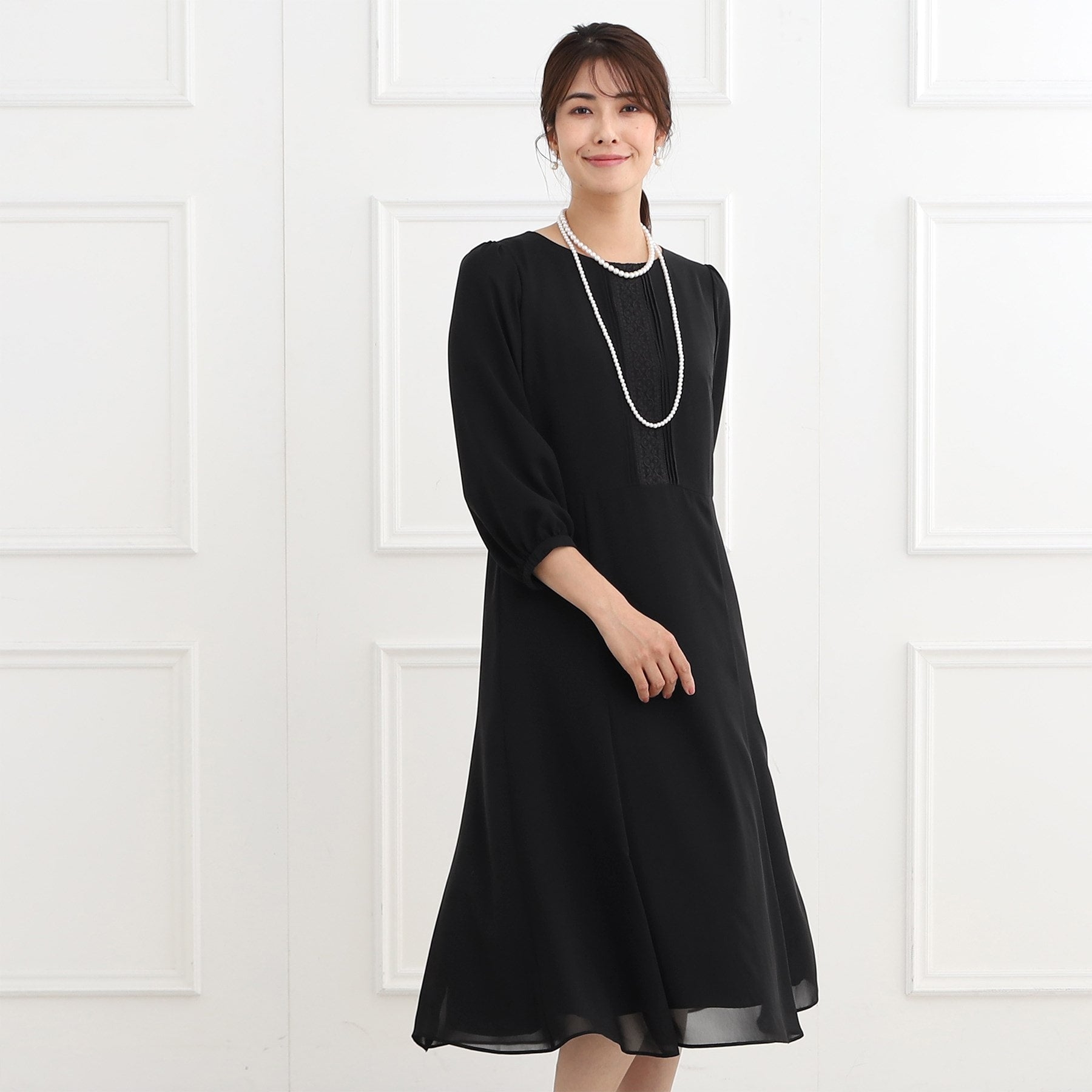 リフレクト Reflect 【フォーマル／入卒／ママスーツ／洗える】フロントレースジョーゼットワンピース （ブラック(019)） ブラック(019)