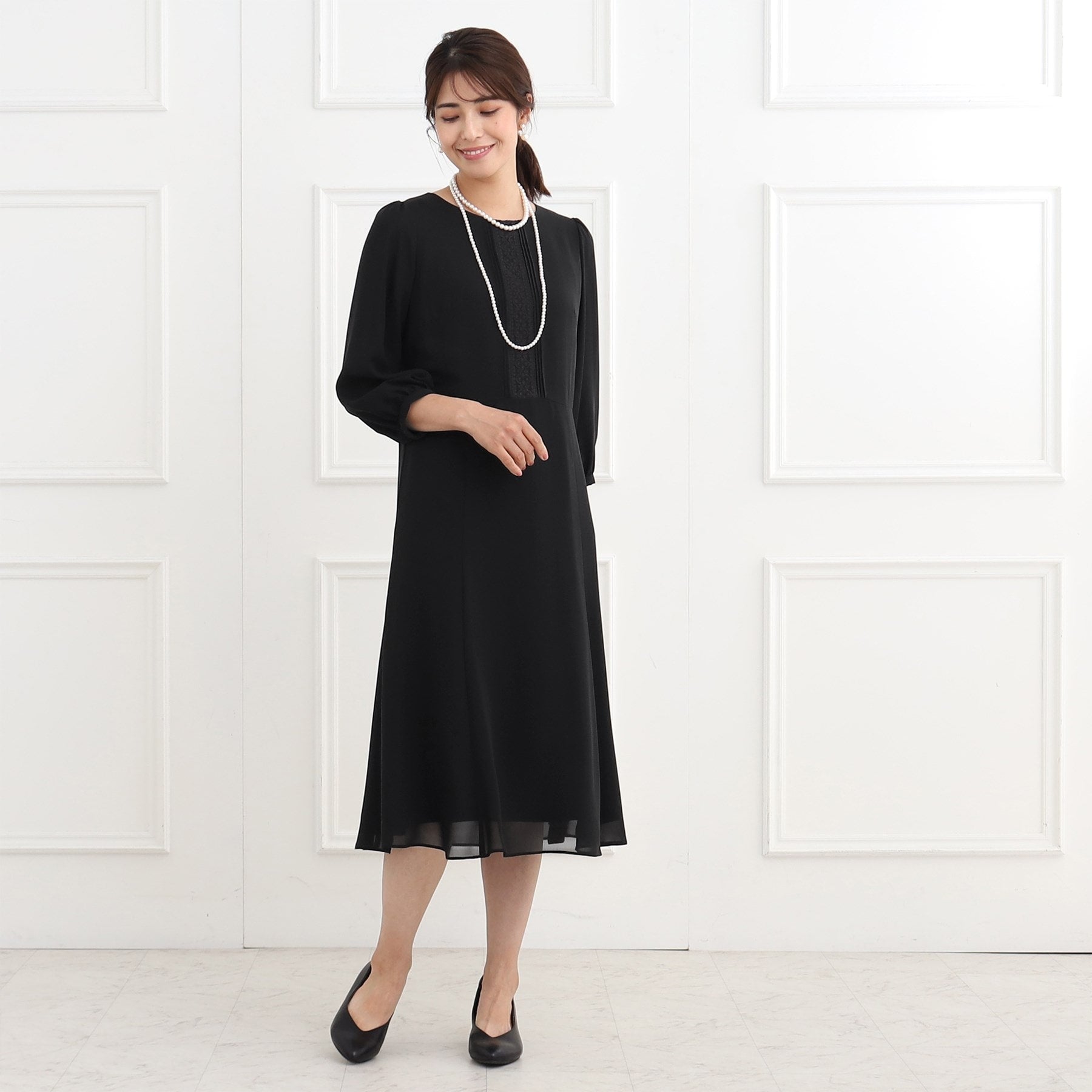 リフレクト Reflect 【フォーマル／入卒／ママスーツ／洗える】フロントレースジョーゼットワンピース （ブラック(019)） ブラック(019)