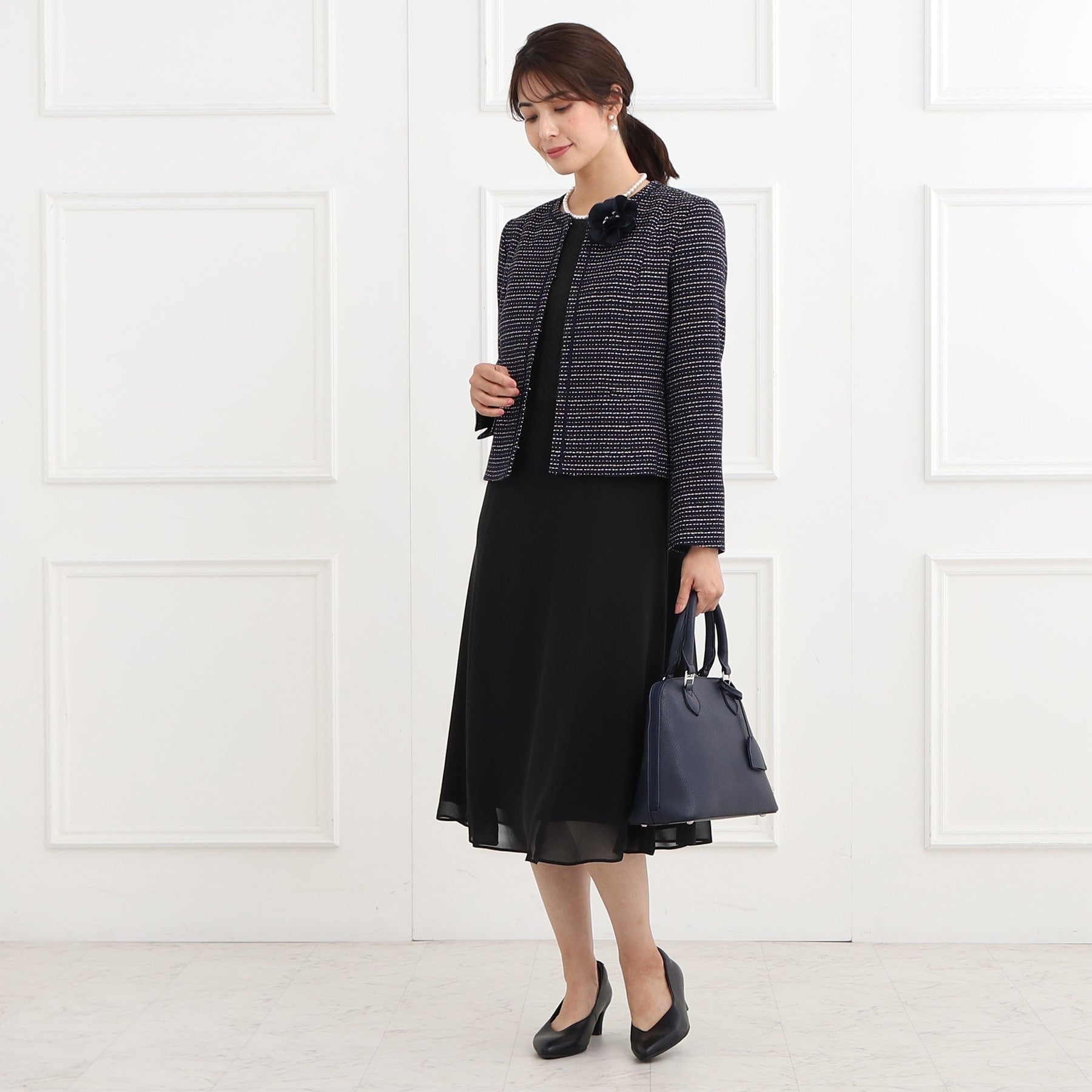 リフレクト Reflect 【フォーマル／入卒／ママスーツ／洗える】フロントレースジョーゼットワンピース （ブラック(019)） ブラック(019)