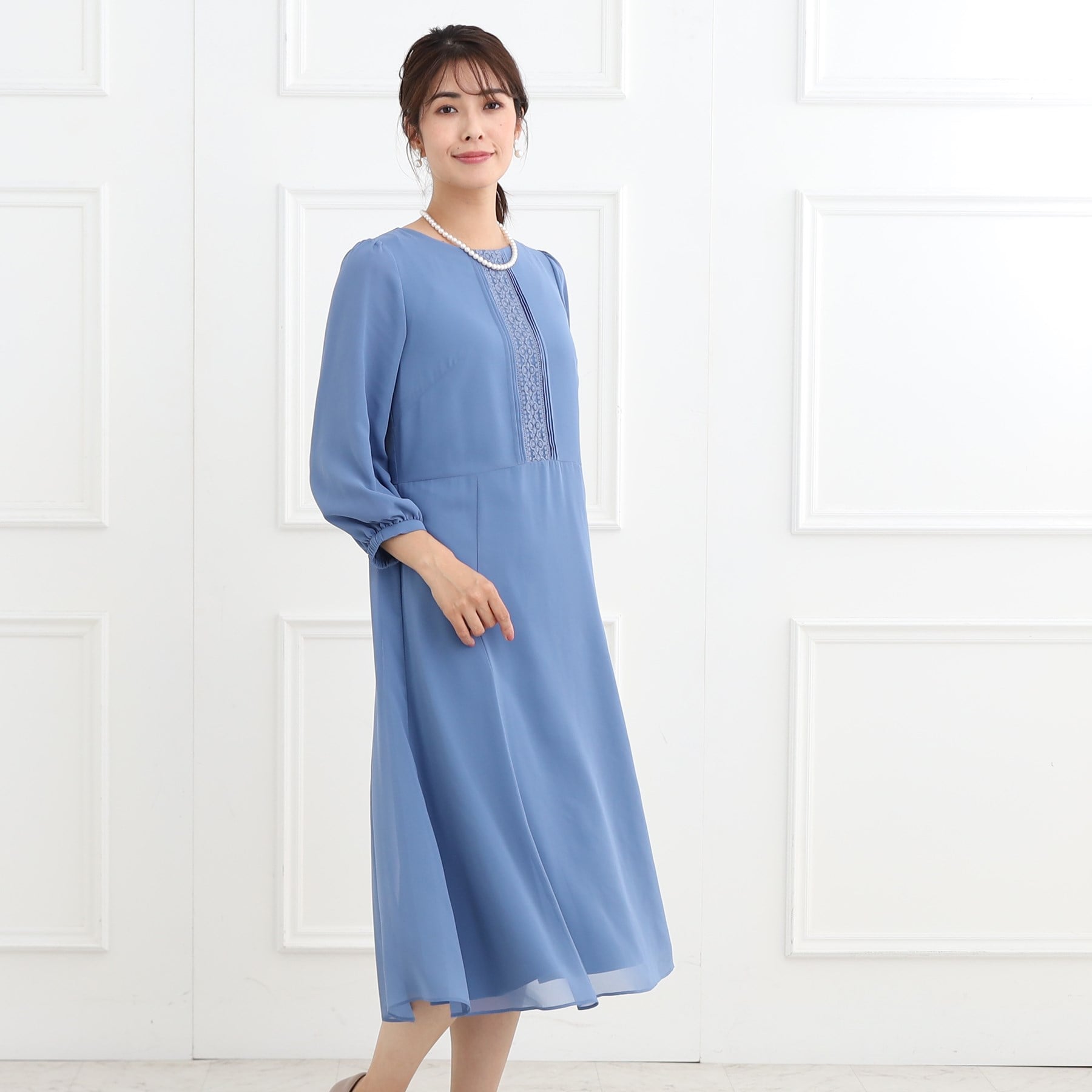 リフレクト Reflect 【フォーマル／入卒／ママスーツ／洗える】フロントレースジョーゼットワンピース （ブラック(019)） ブラック(019)