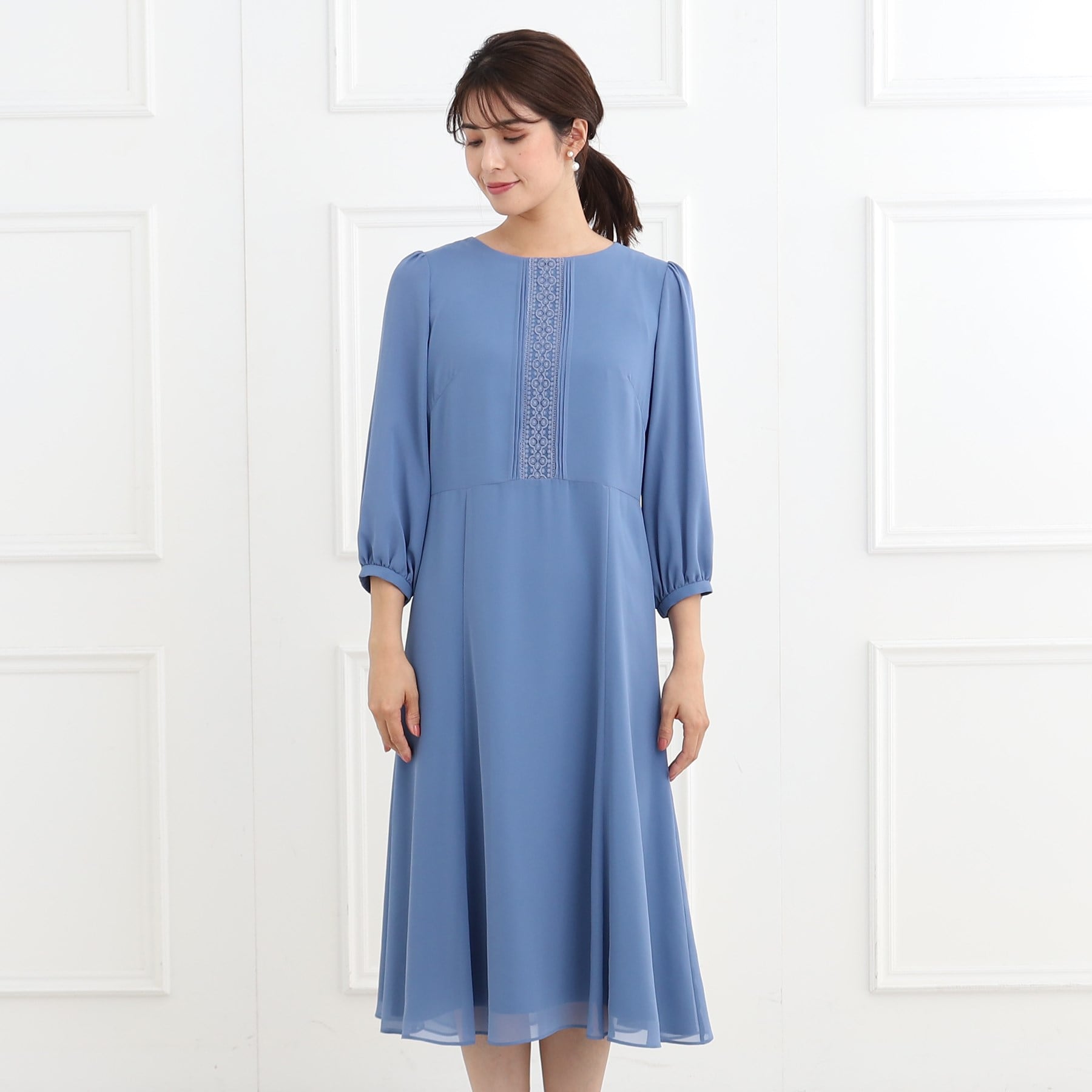 リフレクト Reflect 【フォーマル／入卒／ママスーツ／洗える】フロントレースジョーゼットワンピース （ブラック(019)） ブラック(019)