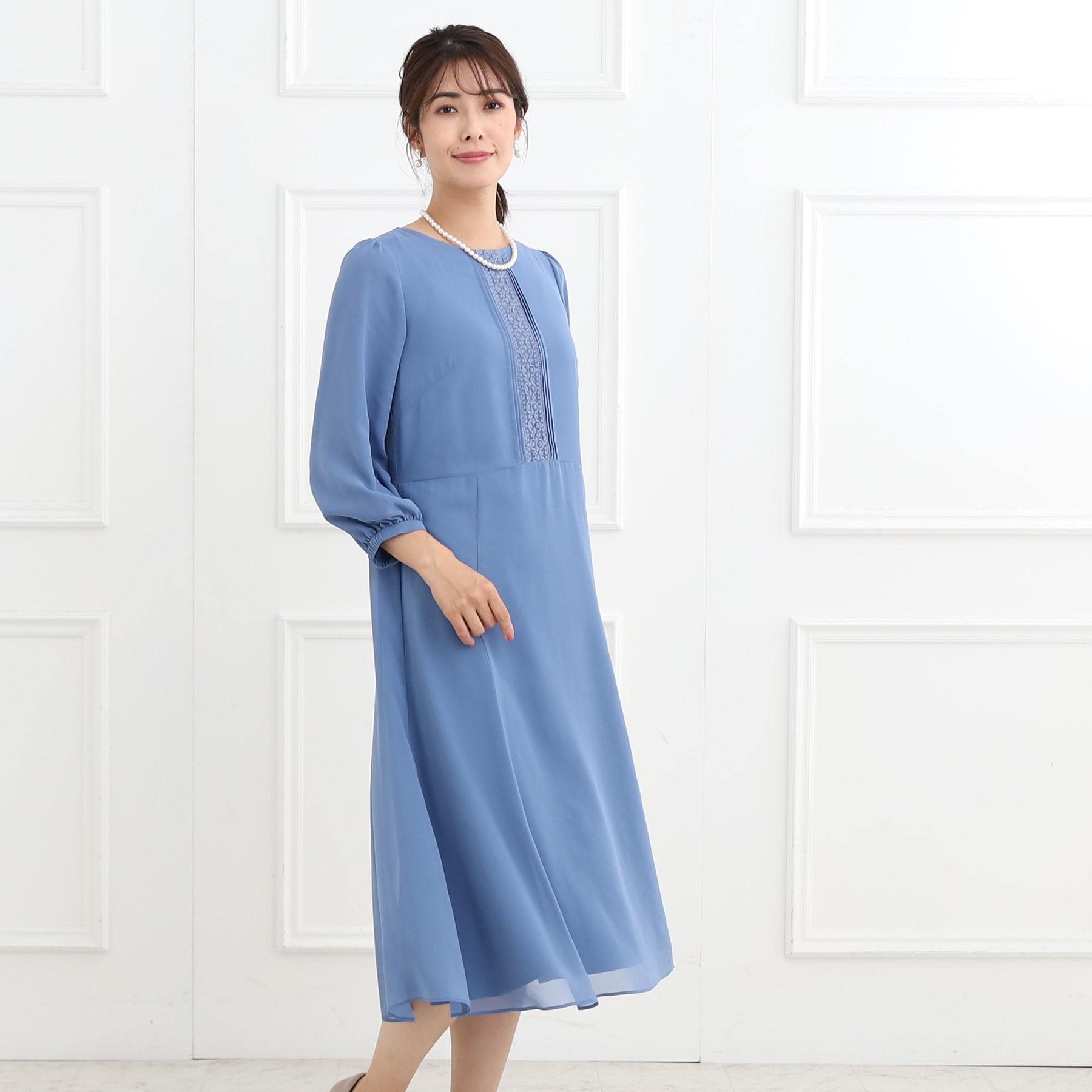 リフレクト Reflect 【フォーマル／入卒／ママスーツ／洗える】フロントレースジョーゼットワンピース （ブラック(019)） ブラック(019)