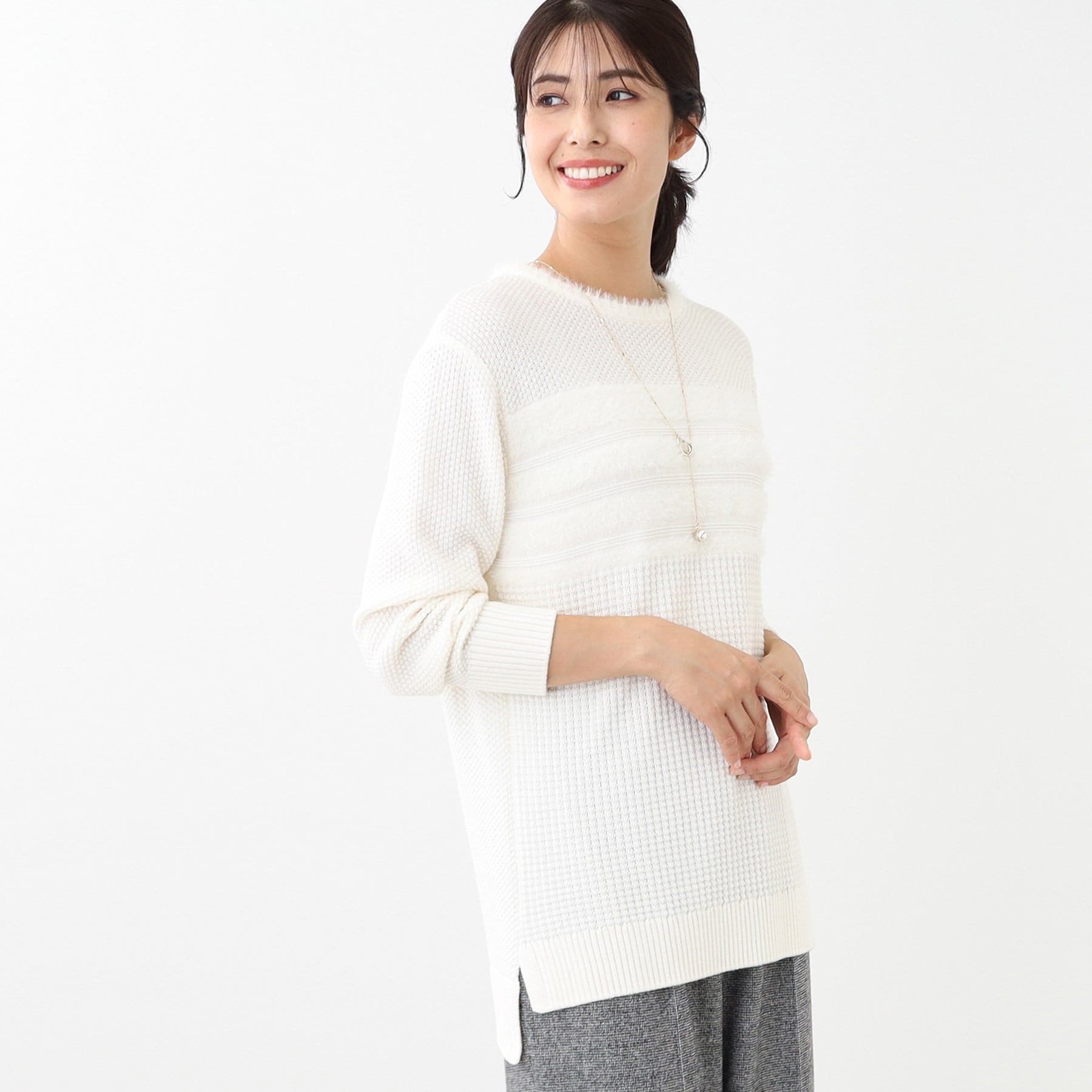 リフレクト Reflect 【洗える】フェザーボーダーニット （オフホワイト(003)） オフホワイト(003)