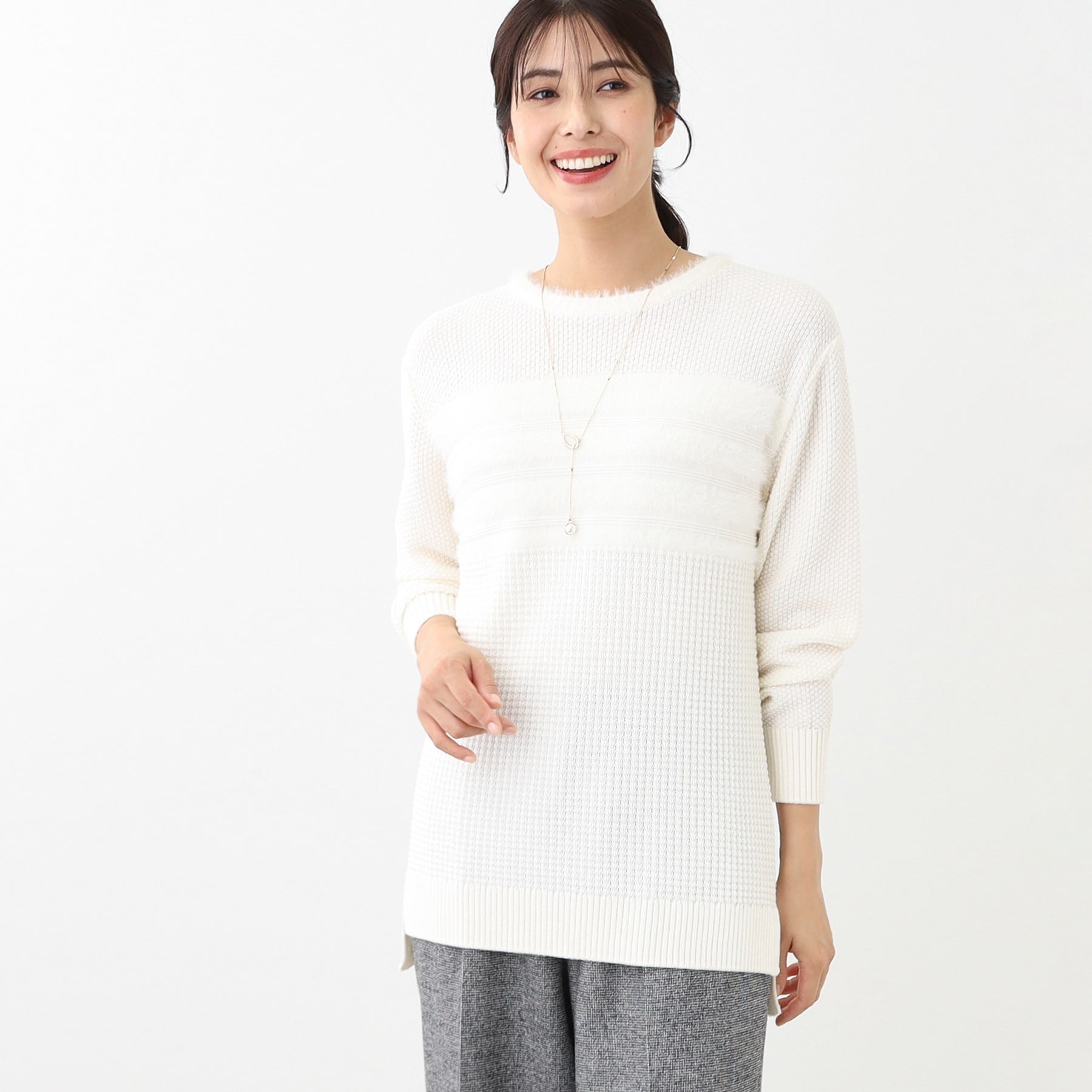 リフレクト Reflect 【洗える】フェザーボーダーニット （オフホワイト(003)） オフホワイト(003)