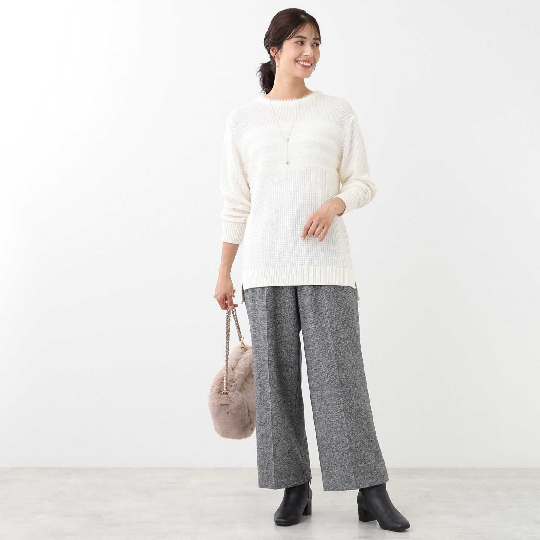 リフレクト Reflect 【洗える】フェザーボーダーニット （オフホワイト(003)） オフホワイト(003)